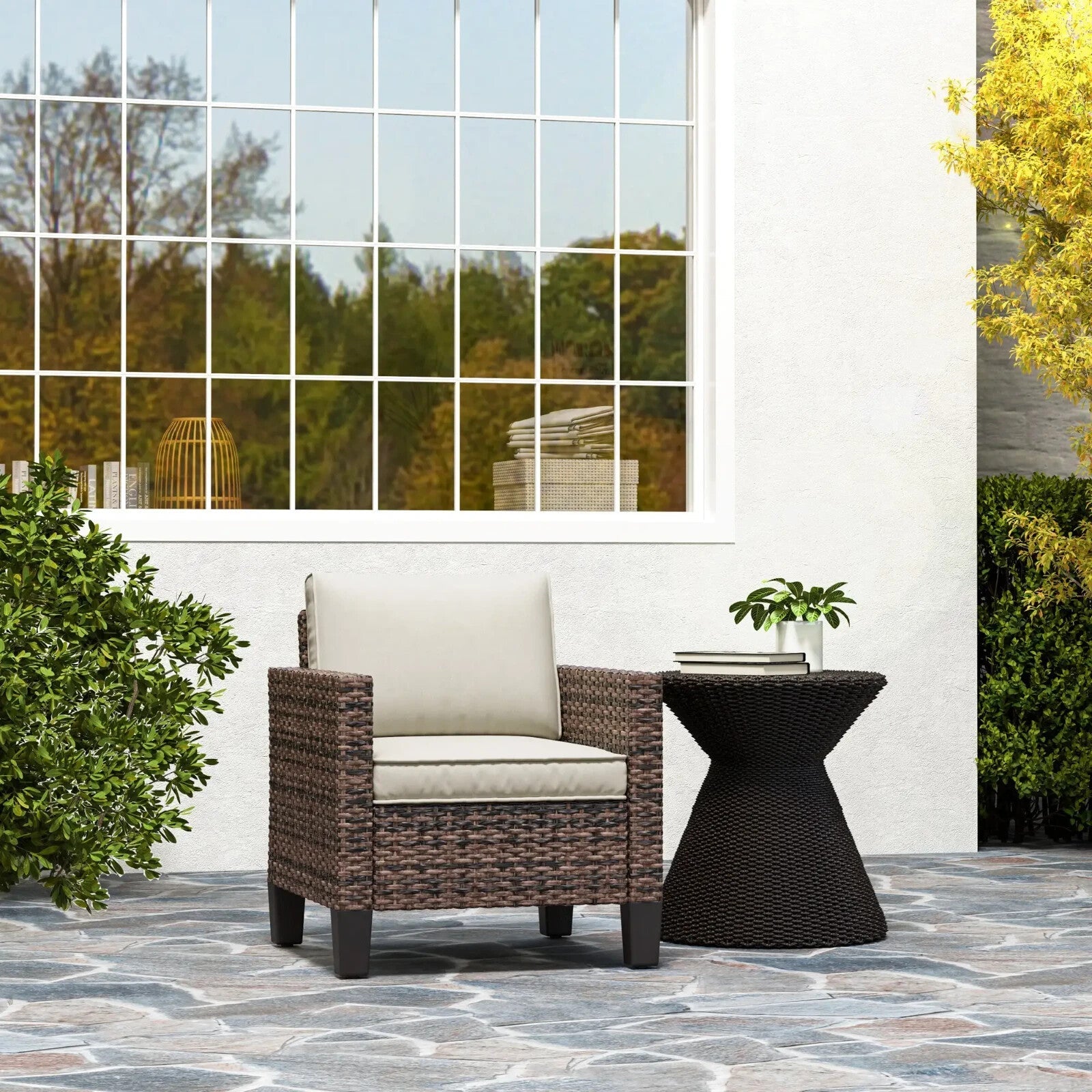 Single Rattan Garden Armchair with Cushions Dark Grey Outdoor Patio Furniture - Home and Garden Furniture Shop - rustic - furniture