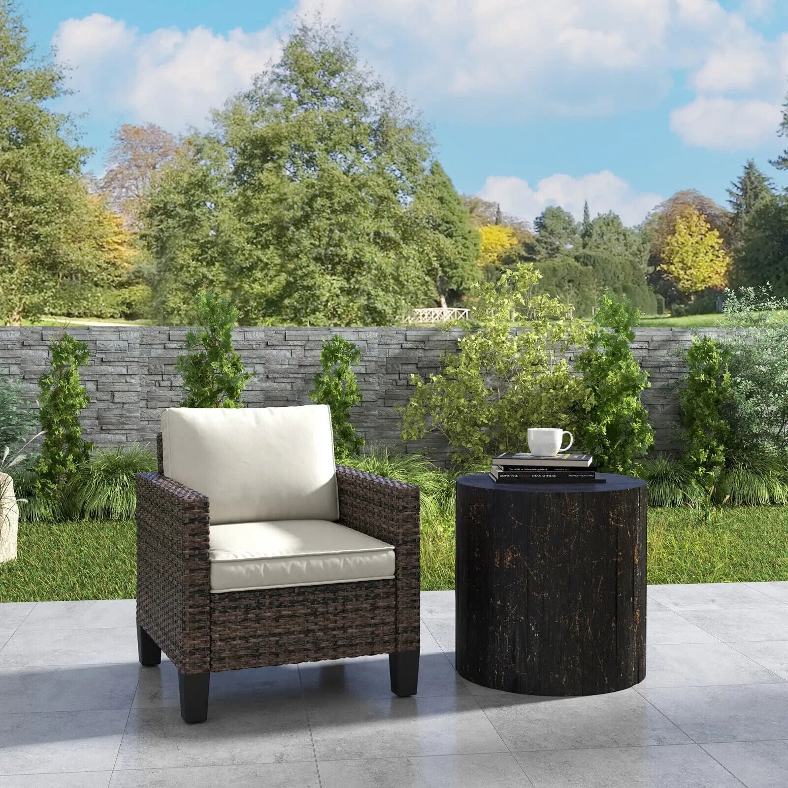 Single Rattan Garden Armchair with Cushions Dark Grey Outdoor Patio Furniture - Home and Garden Furniture Shop - #rustic - furniture#