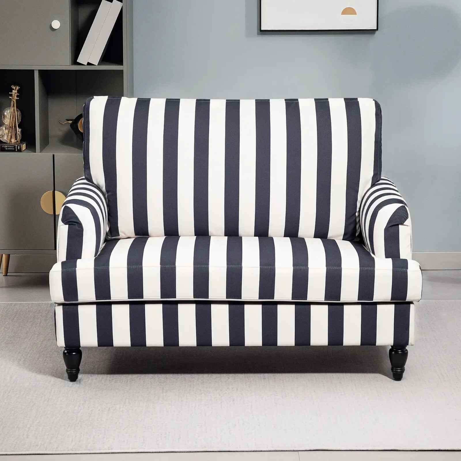 Single Sofa Turned Legs with Upholstered Snuggle Chair & Bedroom Black Striped - Home and Garden Furniture Shop - rustic - furniture