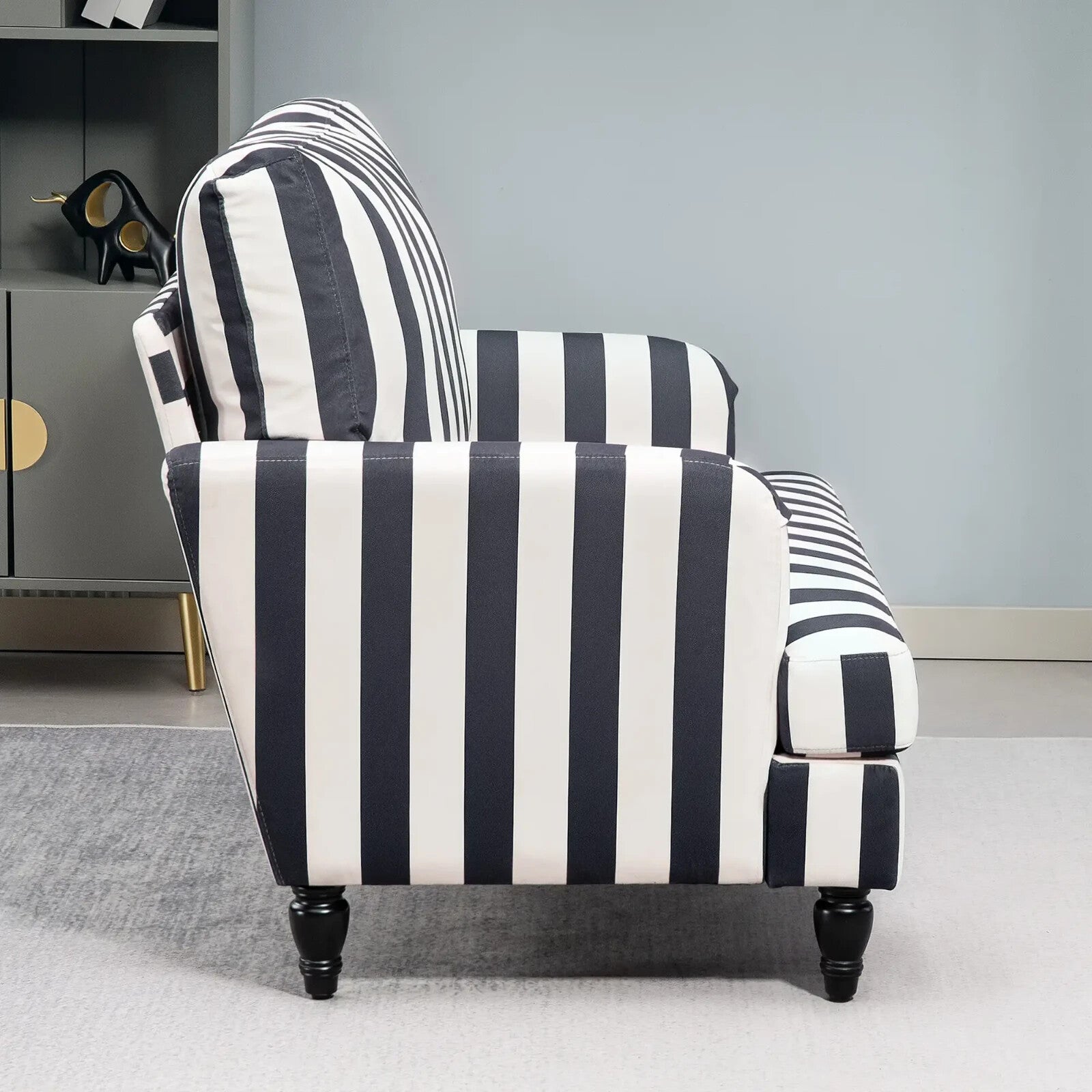 Single Sofa Turned Legs with Upholstered Snuggle Chair & Bedroom Black Striped - Home and Garden Furniture Shop - rustic - furniture