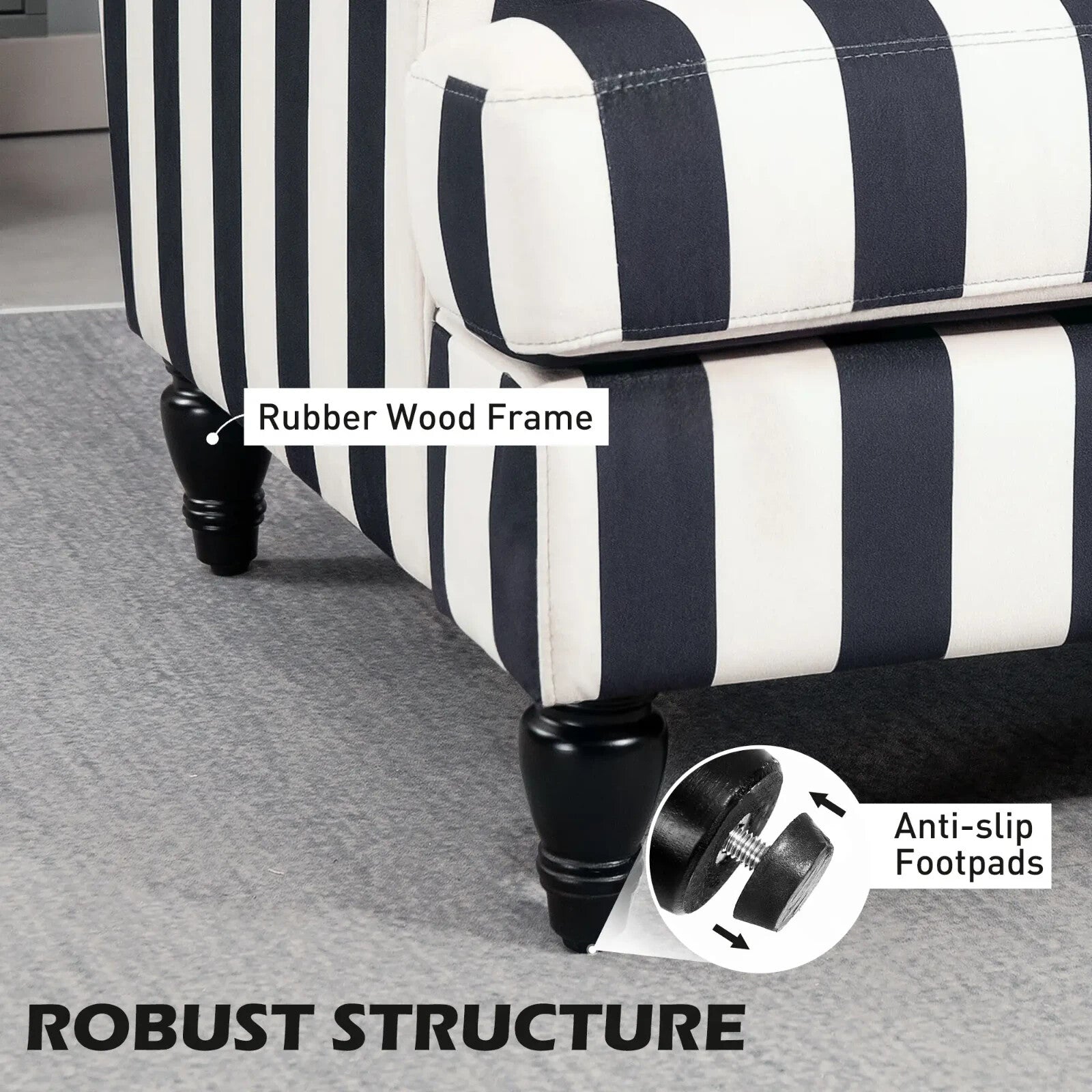 Single Sofa Turned Legs with Upholstered Snuggle Chair & Bedroom Black Striped - Home and Garden Furniture Shop - rustic - furniture
