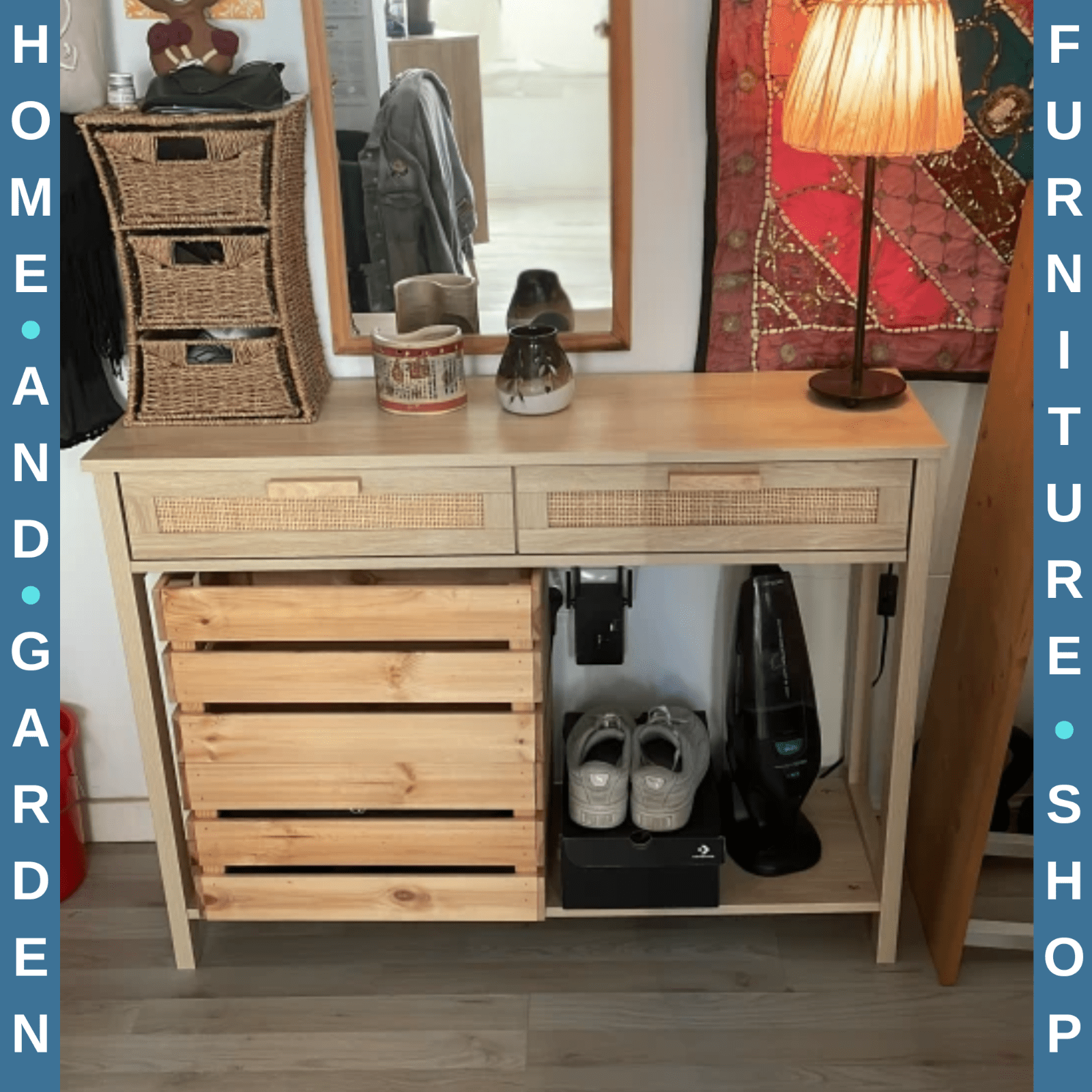 Slim Hallway Console Table Storage Shelf 2 Drawers Sofa Table Oak Wooden Effect - Home and Garden Furniture Shop - rustic - furniture