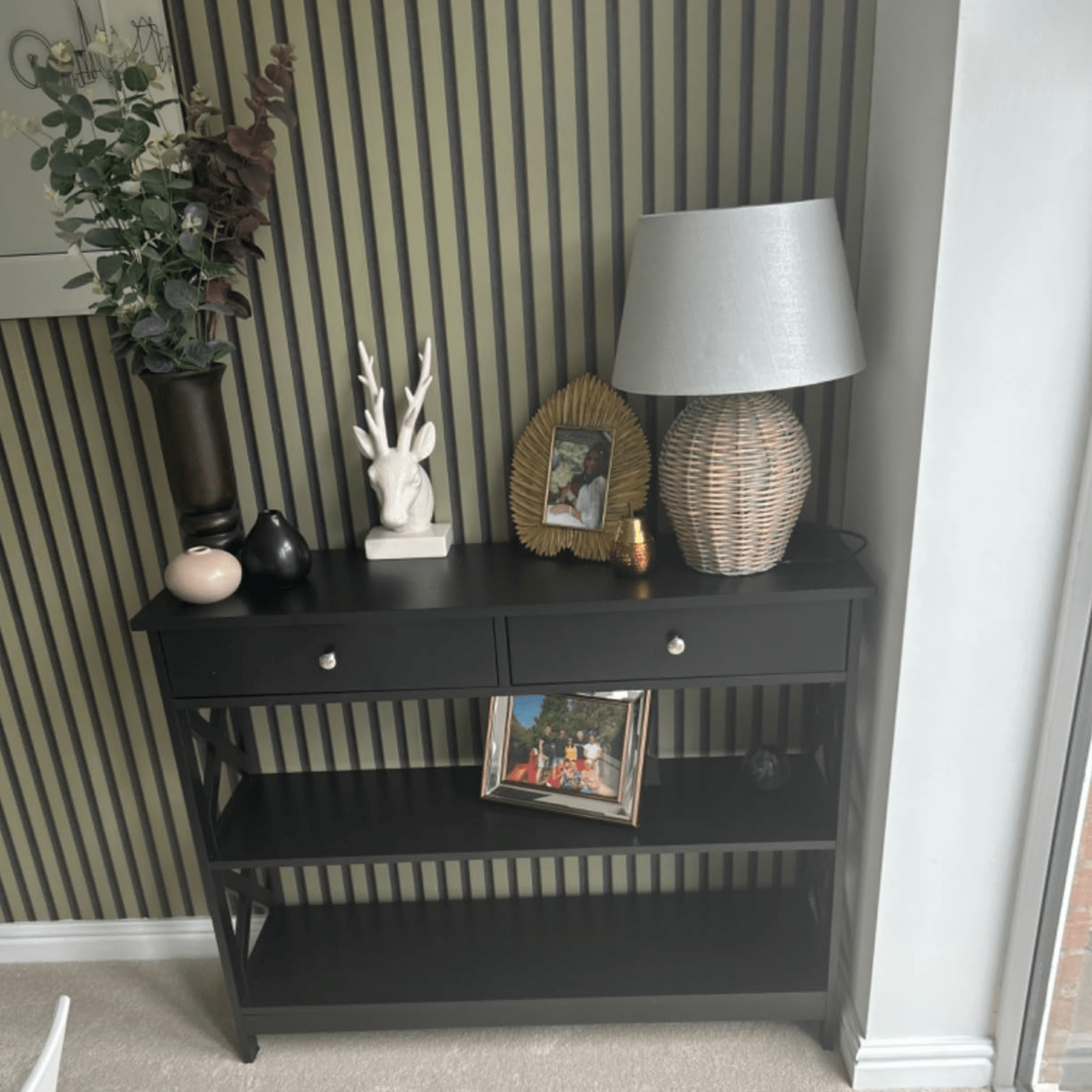 Slim Hallway Console Table Storage Shelves Drawers Black Living Room Sofa Table - Home and Garden Furniture Shop - rustic - furniture