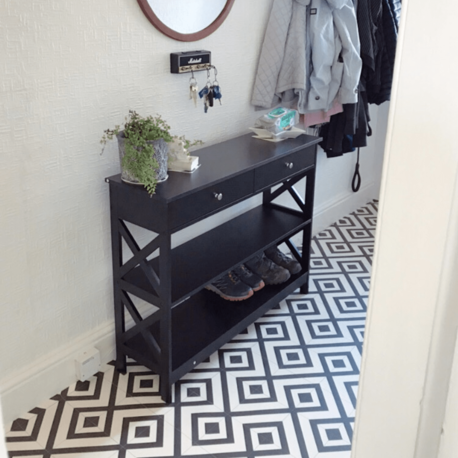 Slim Hallway Console Table Storage Shelves Drawers Black Living Room Sofa Table - Home and Garden Furniture Shop - rustic - furniture