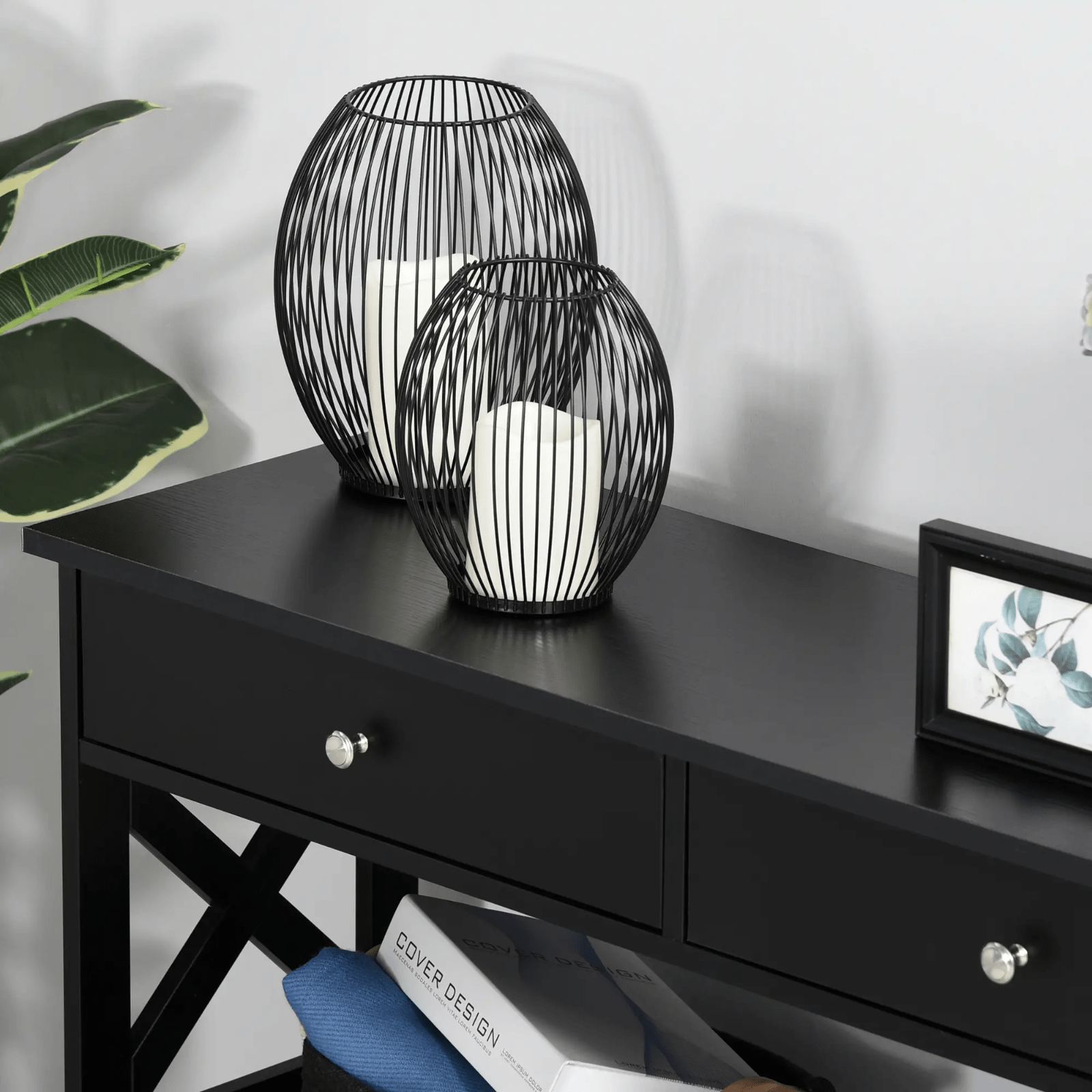 Slim Hallway Console Table Storage Shelves Drawers Black Living Room Sofa Table - Home and Garden Furniture Shop - rustic - furniture