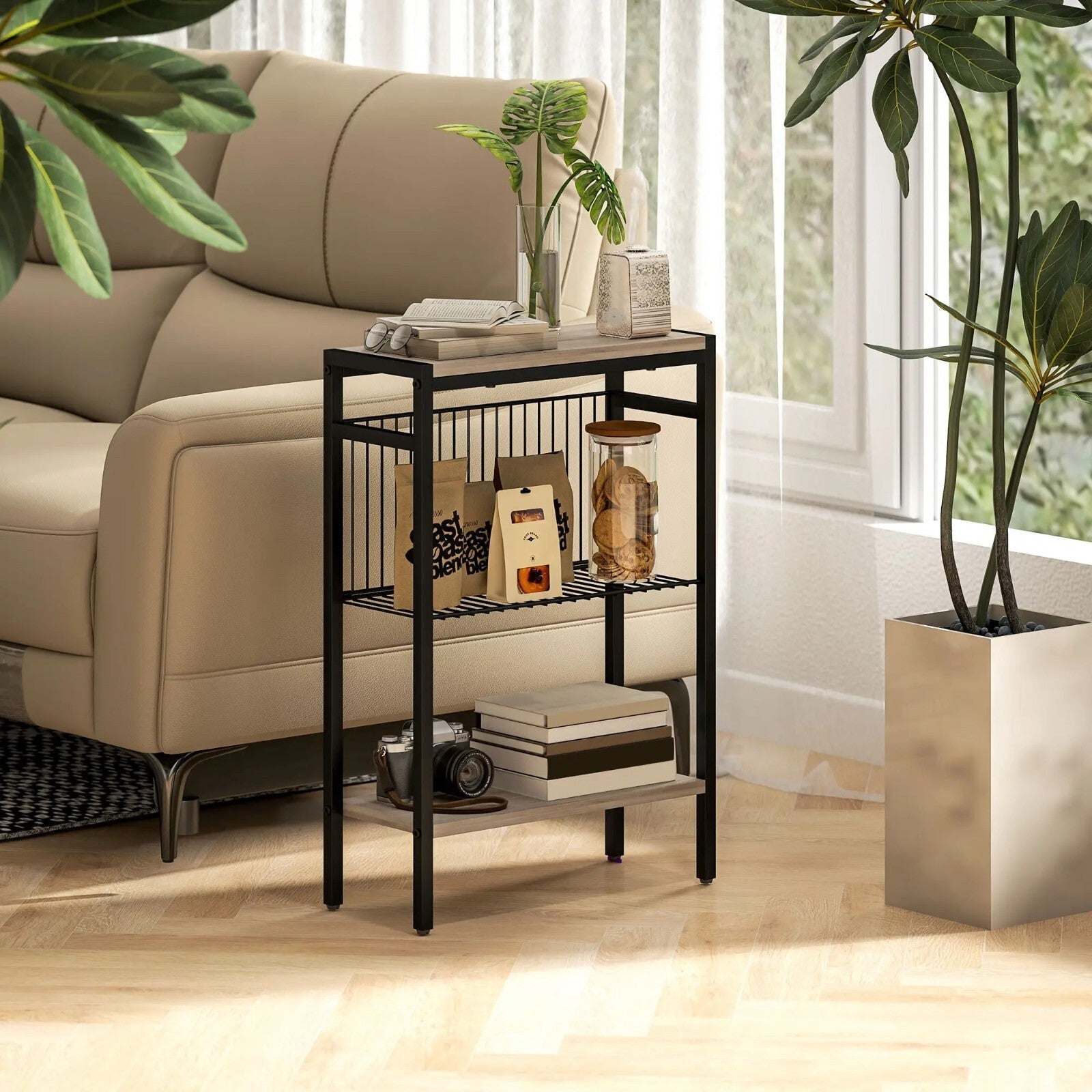 Slim Sofa Side Table 3 tier Small Grey Storage Table Living Room End Stand Unit - Home and Garden Furniture Shop - rustic - furniture