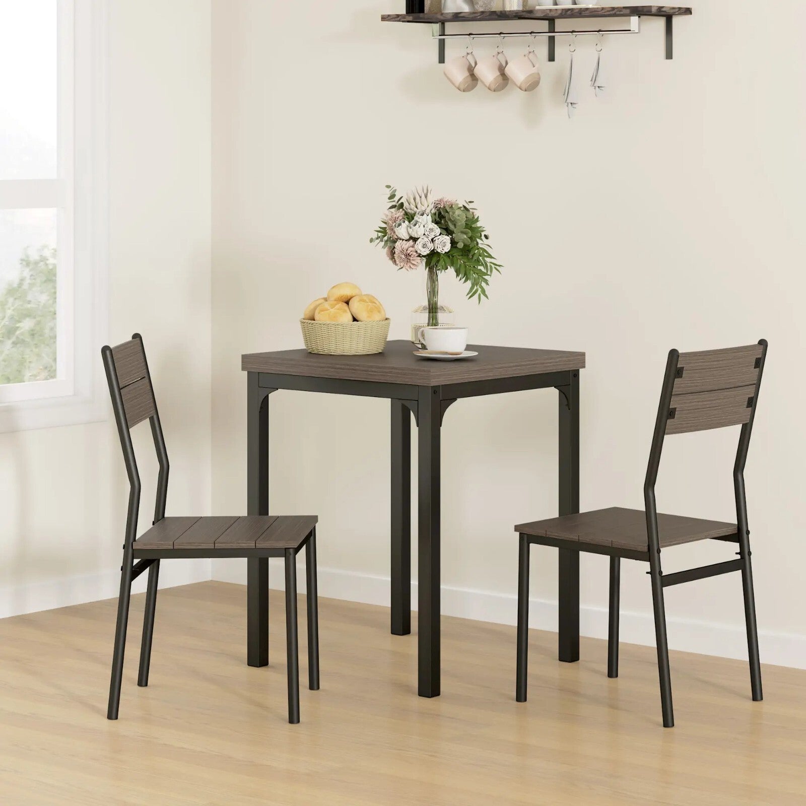 Small Compact Dining Table 2 Chairs Set Wooden Kitchen Breakfast Bar Metal Legs - Home and Garden Furniture Shop - rustic - furniture