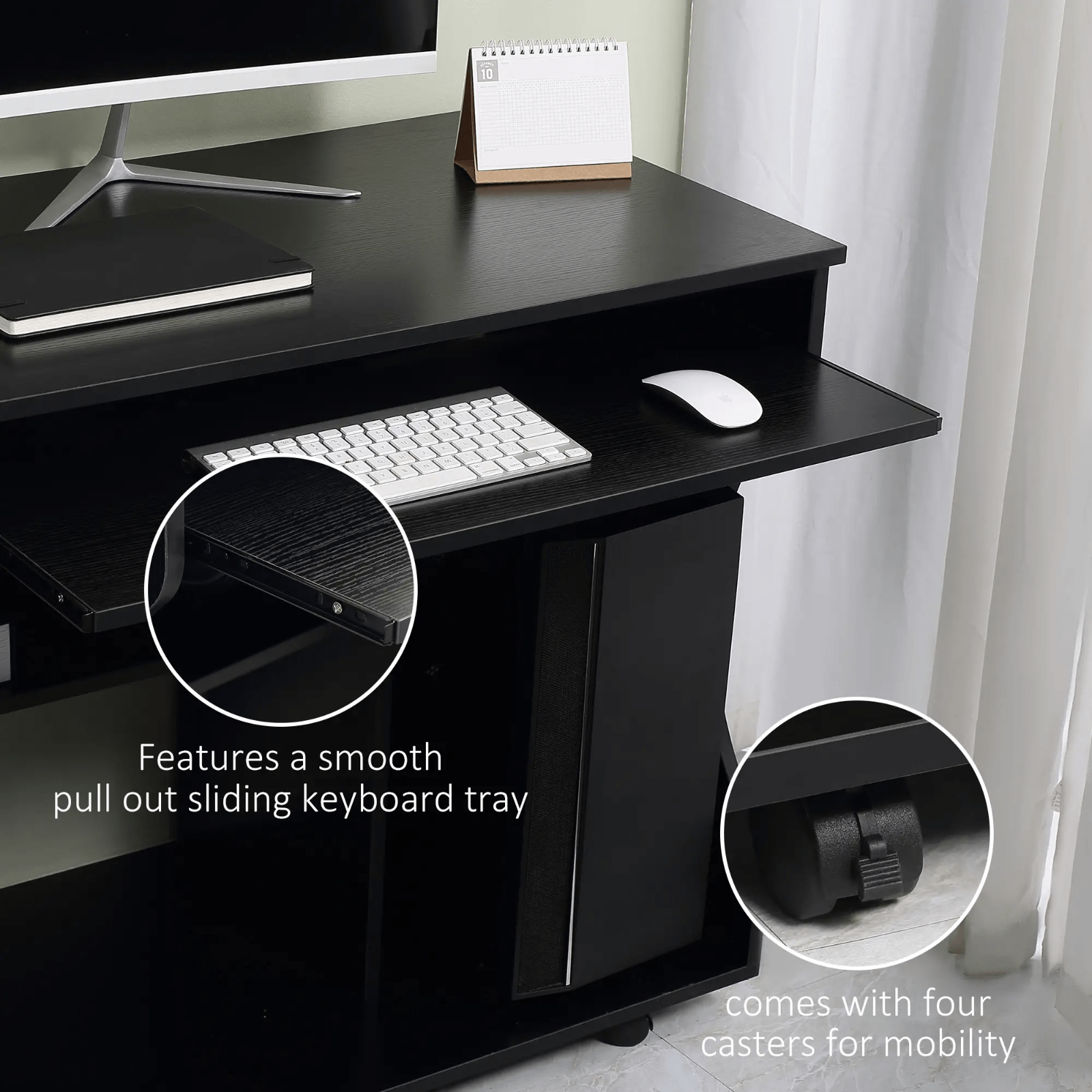 Small Computer Desk on Wheels Sliding Keyboard Tray Computer Table with Shelves - Home and Garden Furniture Shop - rustic - furniture