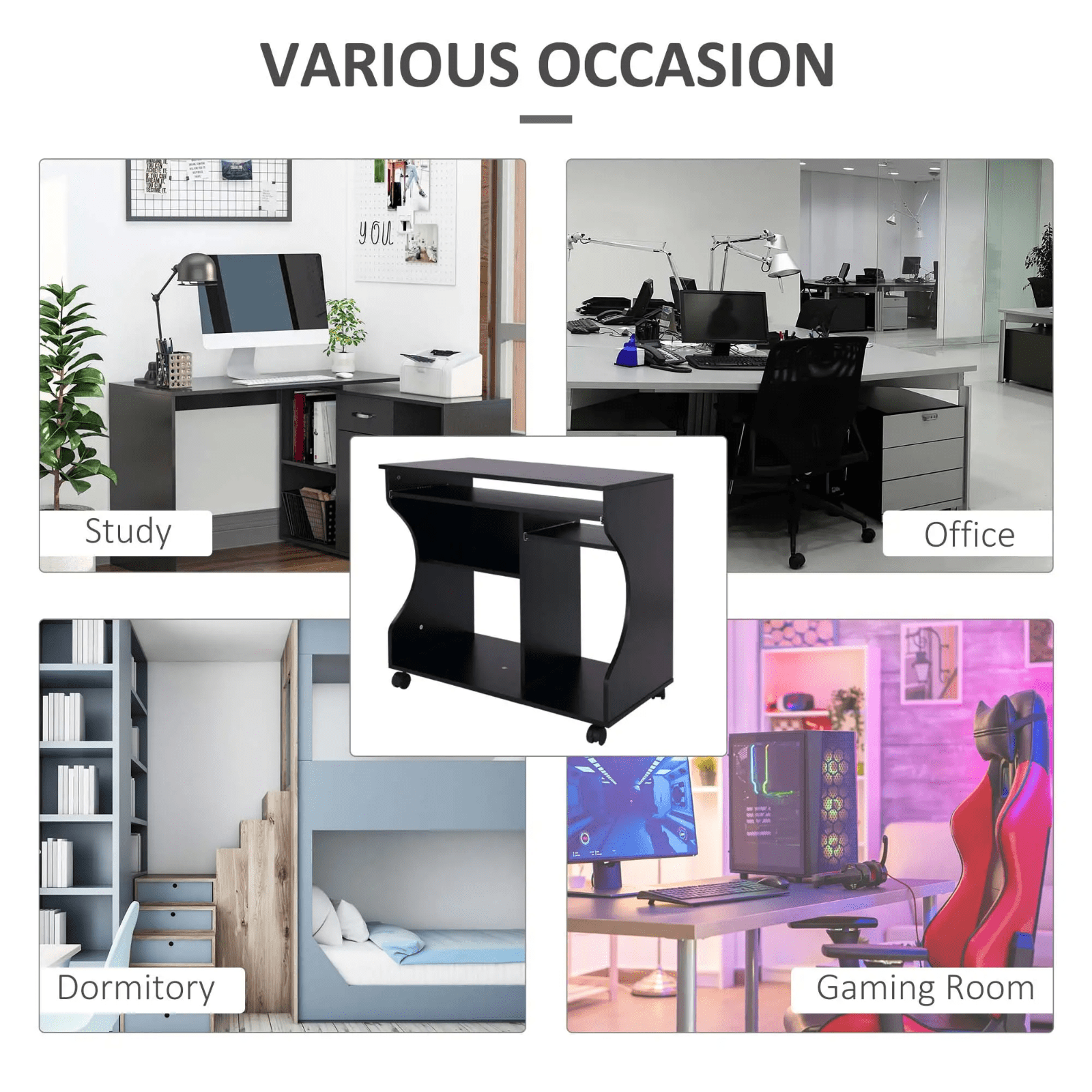 Small Computer Desk on Wheels Sliding Keyboard Tray Computer Table with Shelves - Home and Garden Furniture Shop - rustic - furniture