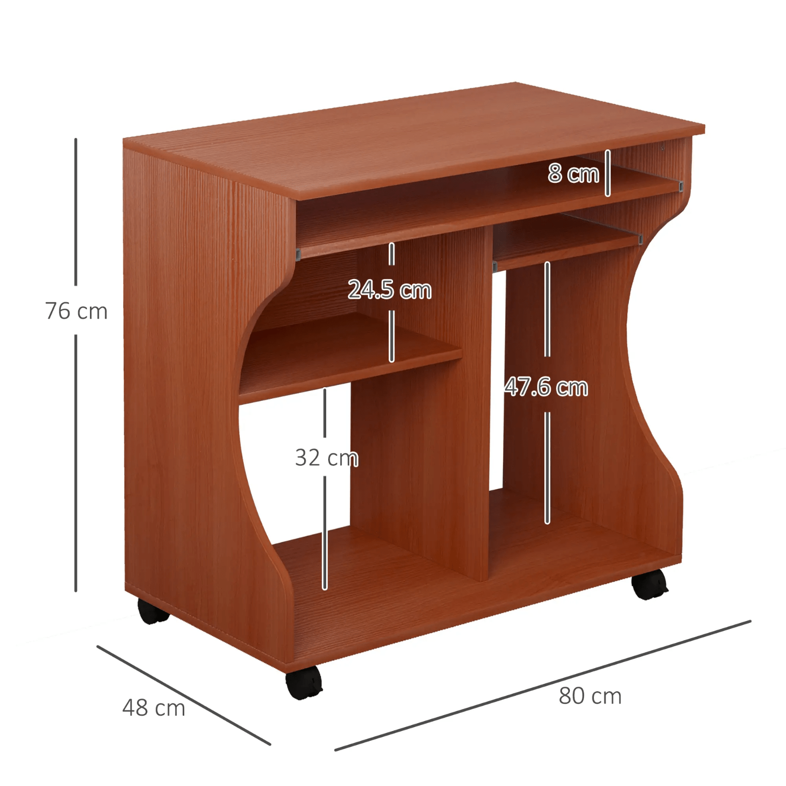 Small Computer Desk on Wheels Sliding Keyboard Tray Computer Table with Shelves - Home and Garden Furniture Shop - rustic - furniture