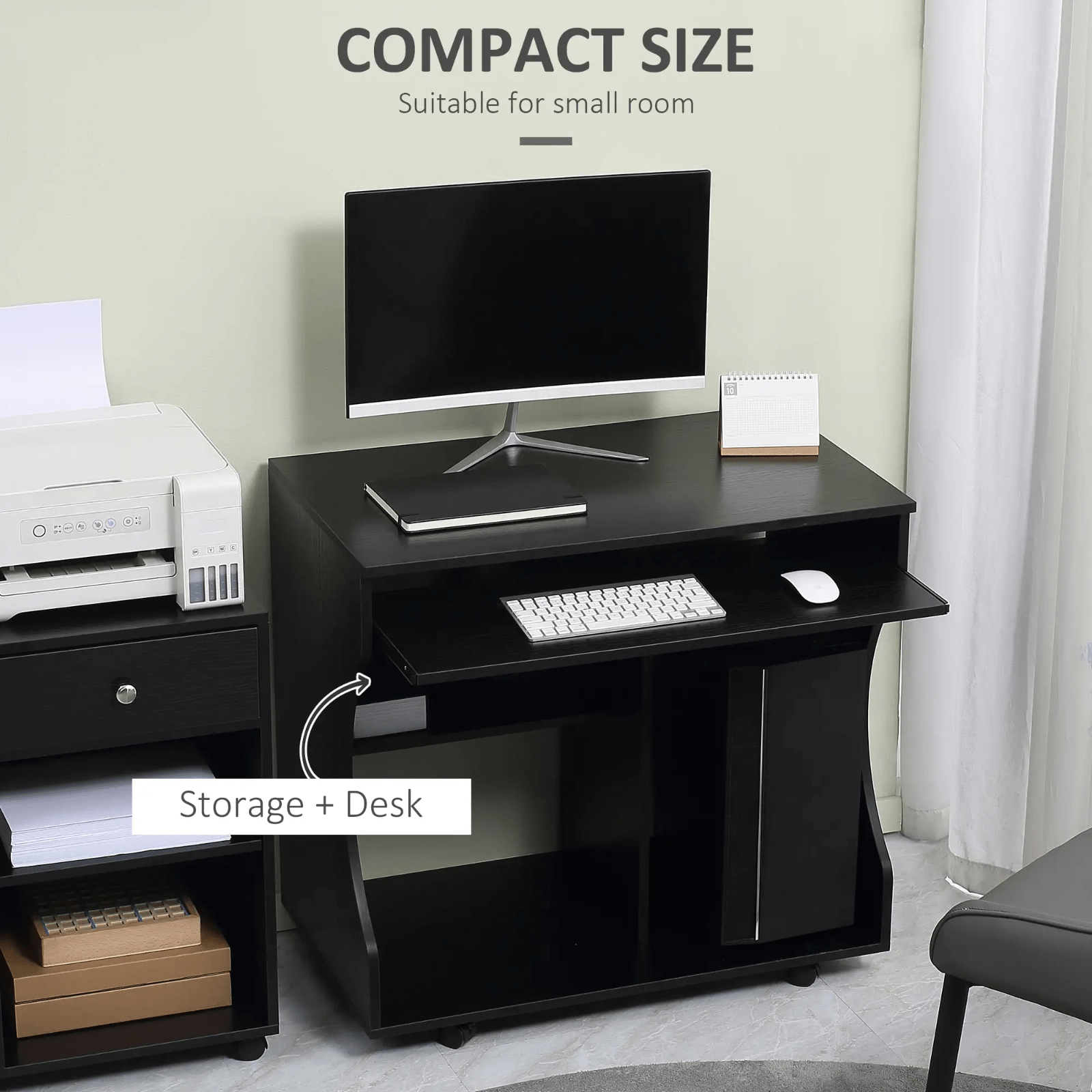 Small Computer Desk on Wheels Sliding Keyboard Tray Computer Table with Shelves - Home and Garden Furniture Shop - rustic - furniture
