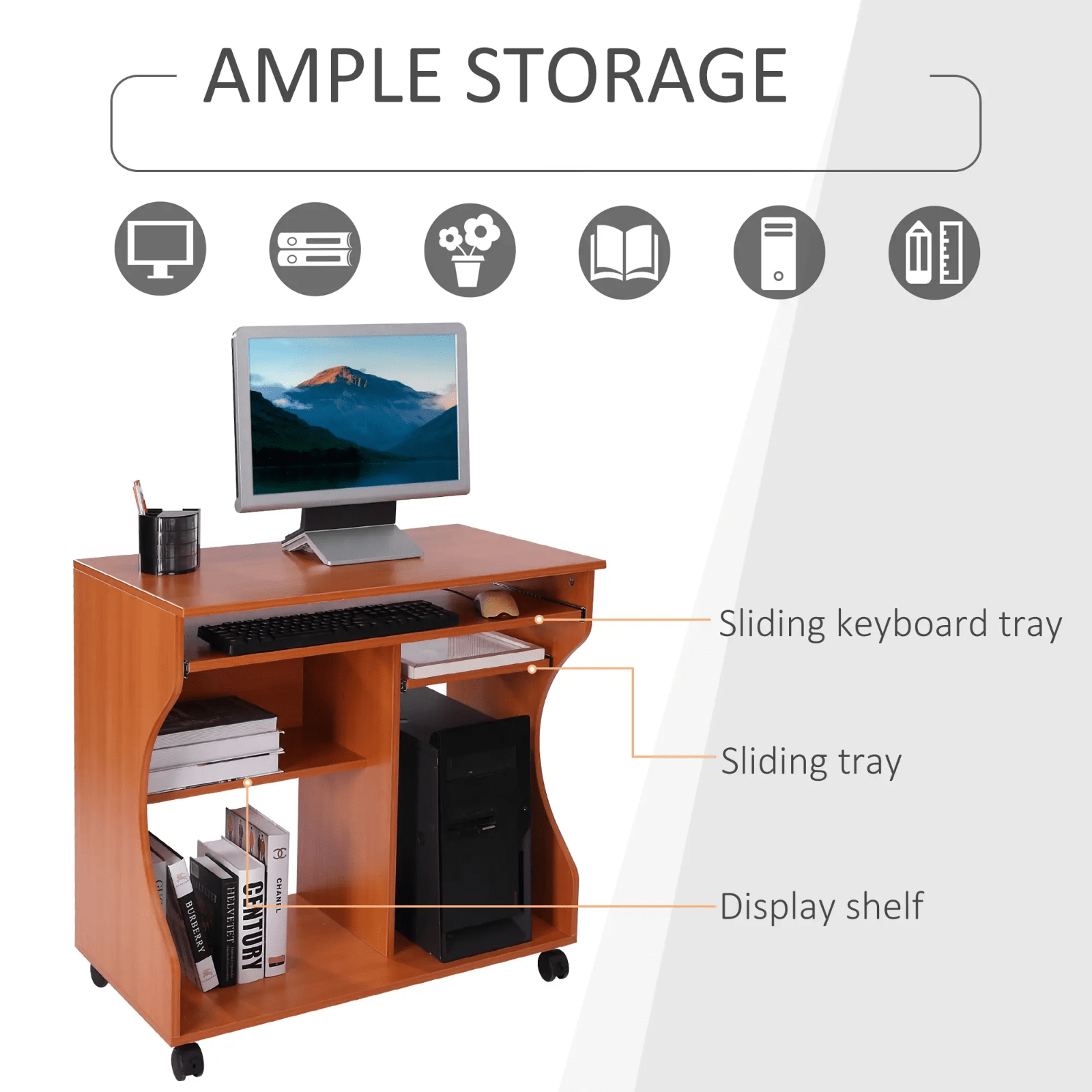 Small Computer Desk on Wheels Sliding Keyboard Tray Computer Table with Shelves - Home and Garden Furniture Shop - rustic - furniture