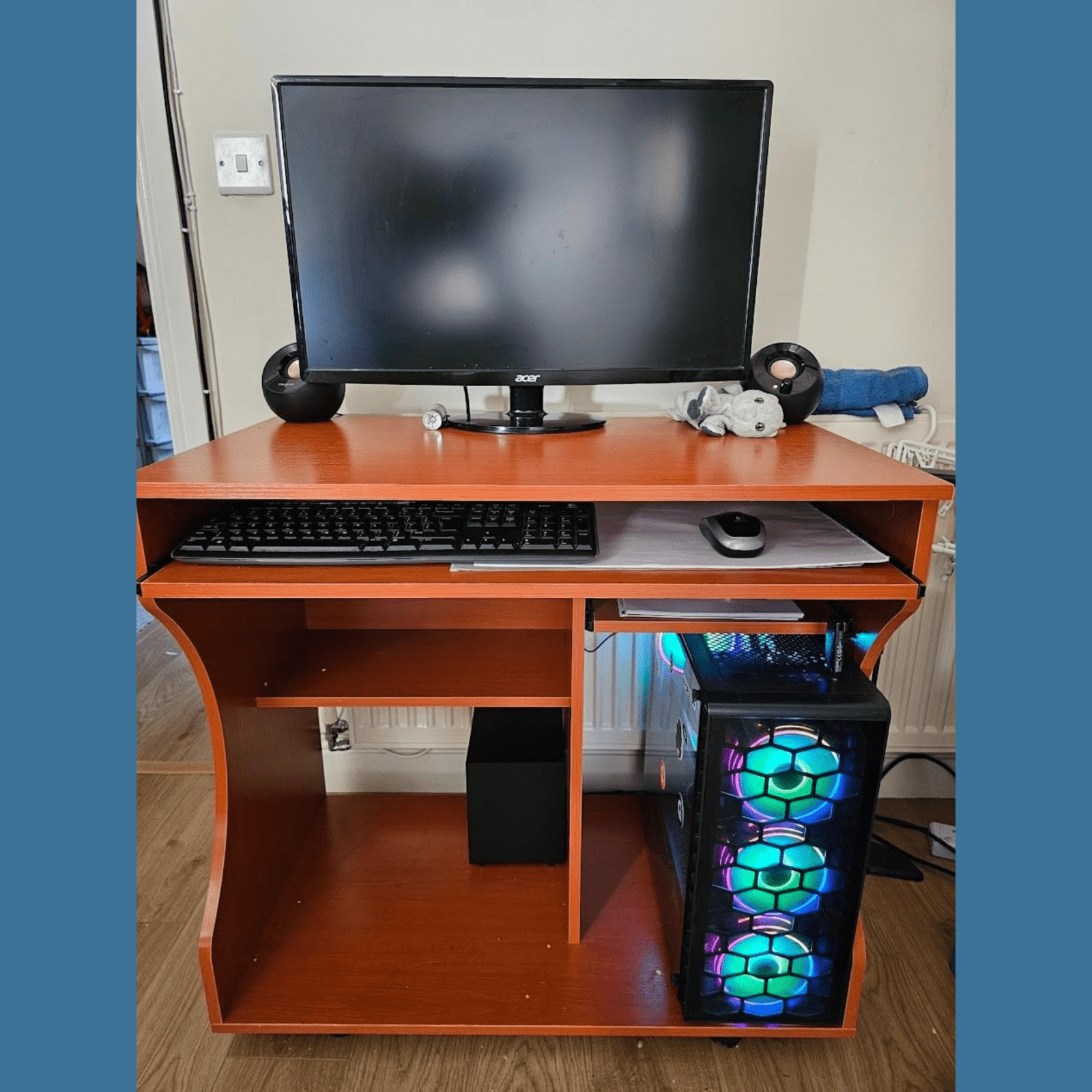 Small Computer Desk on Wheels Sliding Keyboard Tray Computer Table with Shelves - Home and Garden Furniture Shop - rustic - furniture
