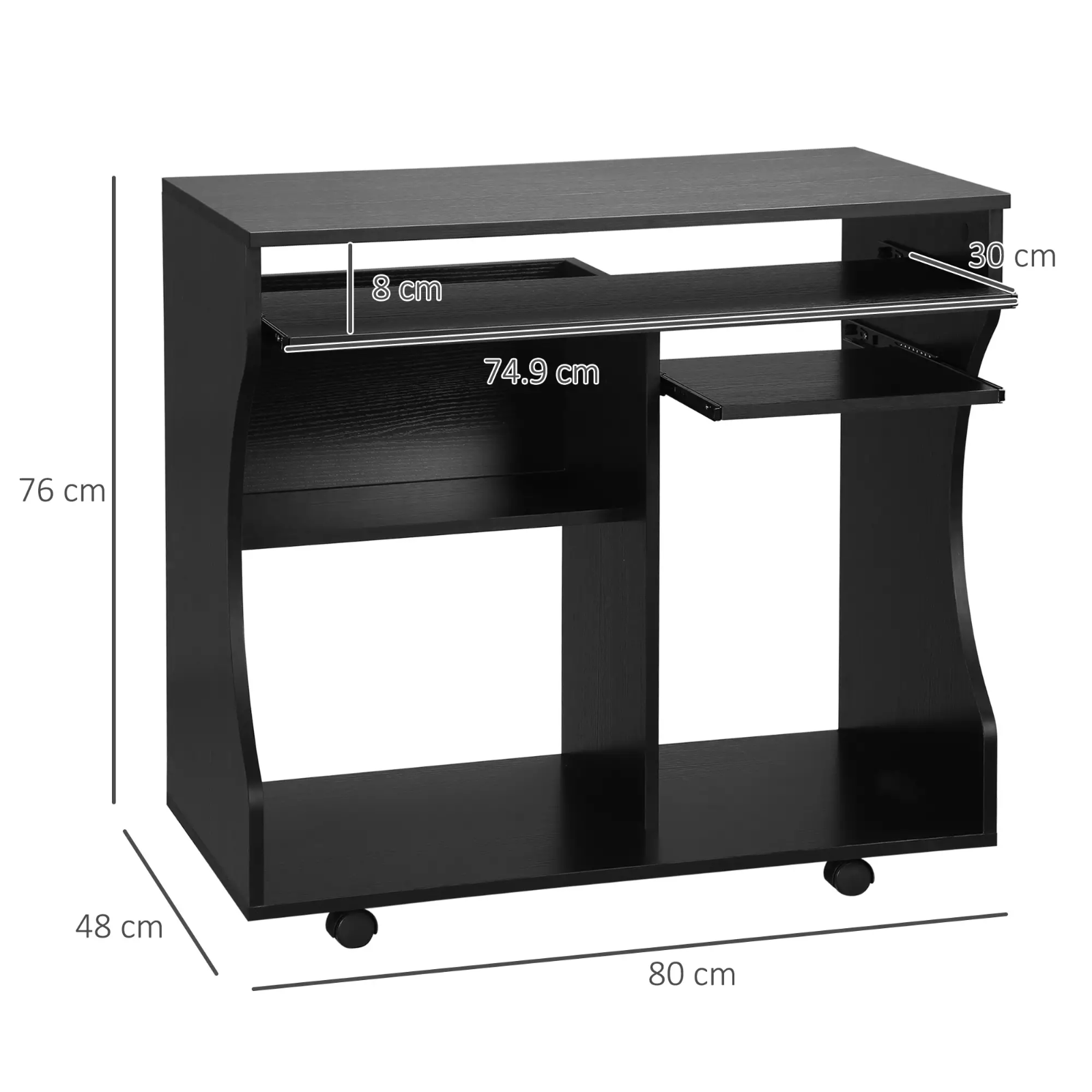 Small Computer Desk on Wheels Sliding Keyboard Tray Computer Table with Shelves - Home and Garden Furniture Shop - rustic - furniture