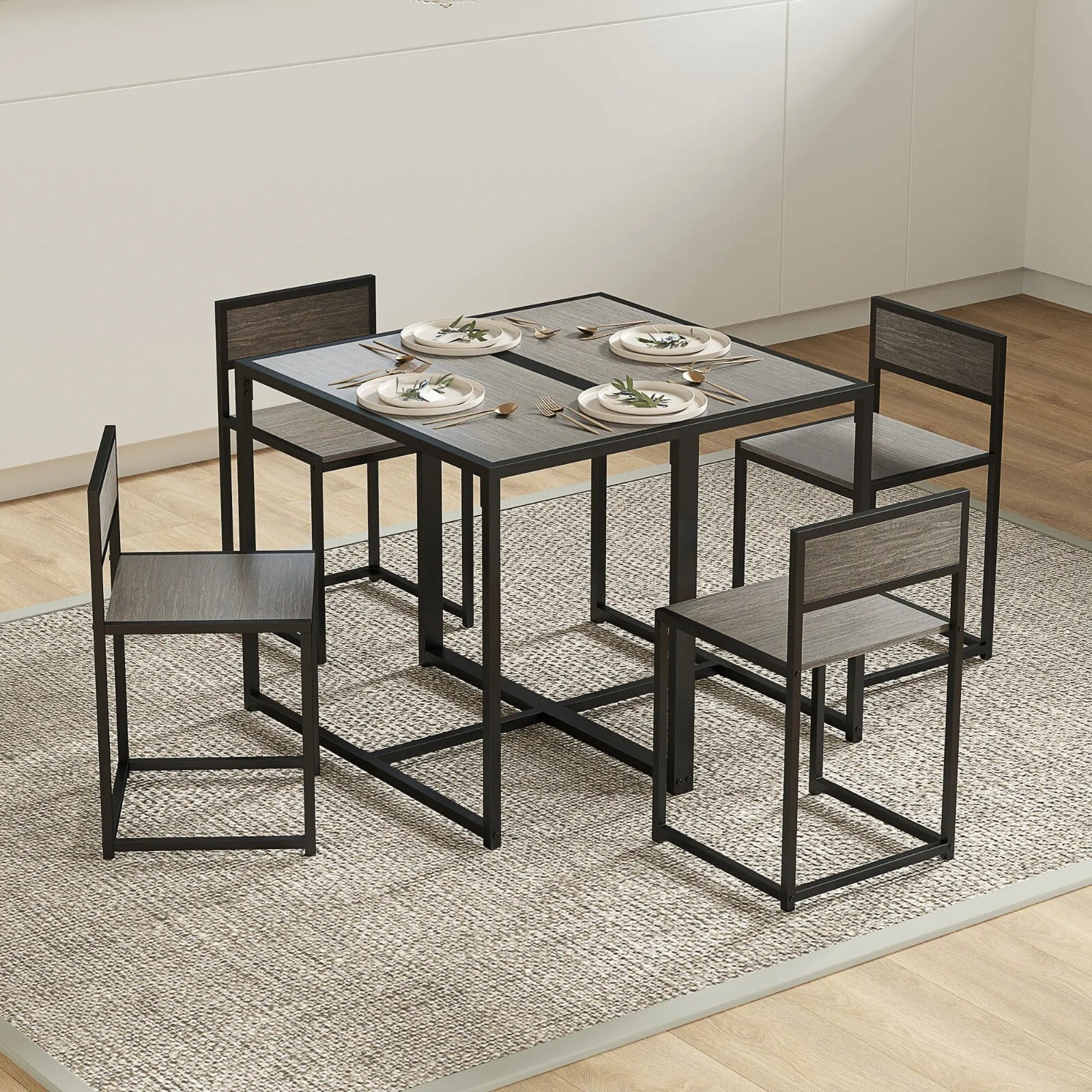 Small Dining Table 2 Chairs Set Space Saving Kitchen Breakfast Table Metal Legs - Home and Garden Furniture Shop - rustic - furniture