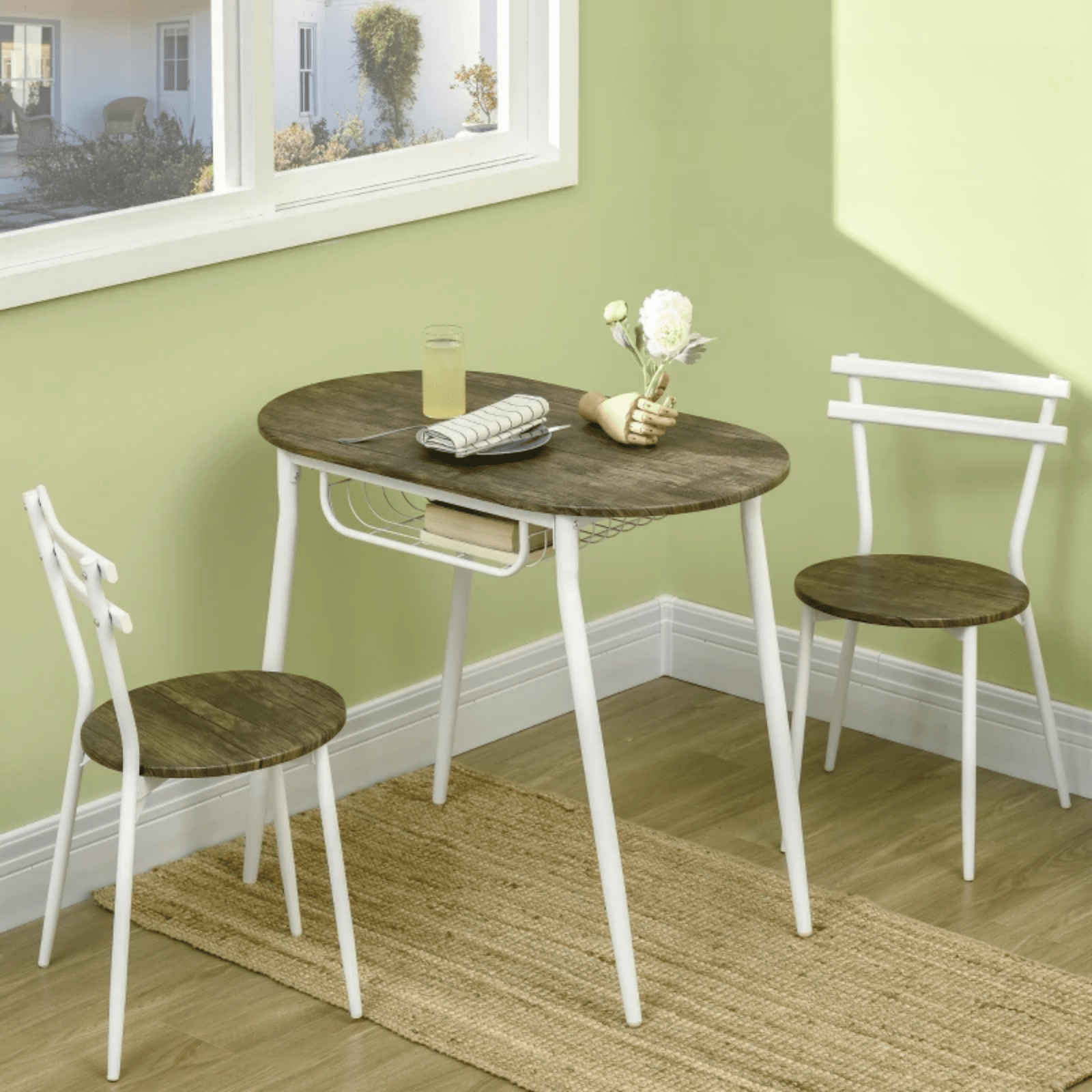 Small Kitchen Table 2 Chairs Set Space Saving 3 Piece Dining Table White Metal - Home and Garden Furniture Shop - rustic - furniture