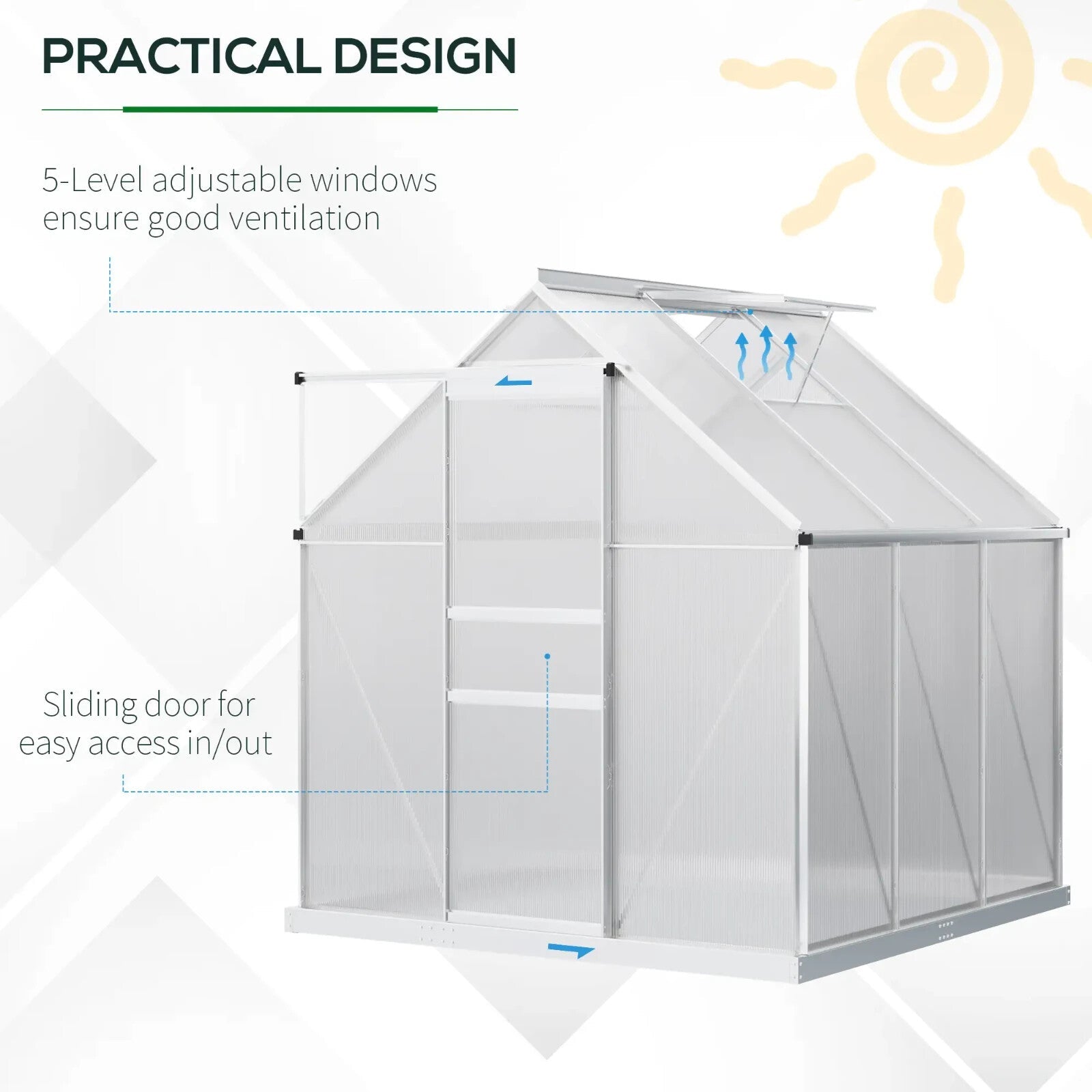 Small Polycarbonate Greenhouse with Adjustable Roof Vent & Galvanised Steel Base - Home and Garden Furniture Shop - rustic - furniture