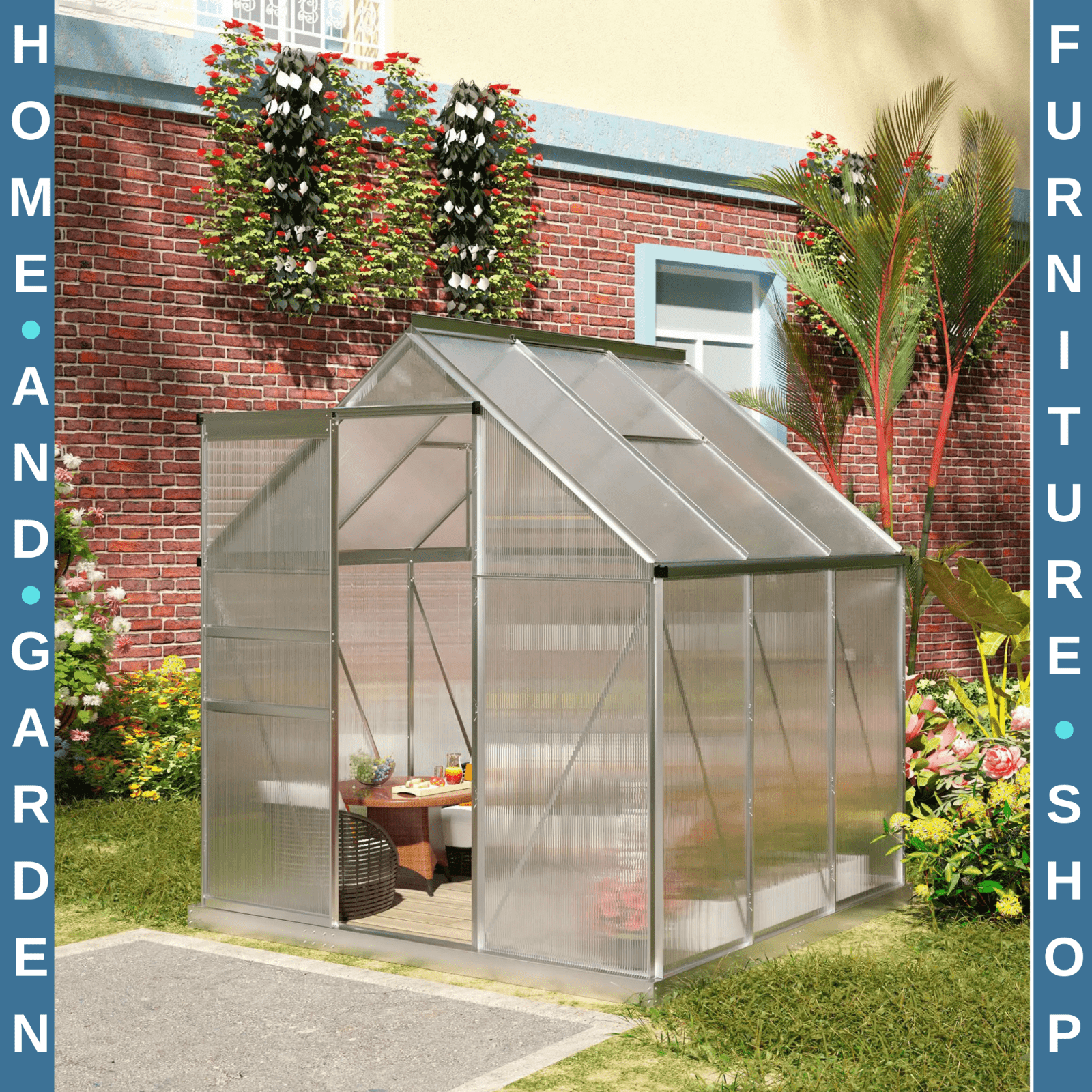 Small Polycarbonate Greenhouse with Adjustable Roof Vent & Galvanised Steel Base - Home and Garden Furniture Shop - rustic - furniture