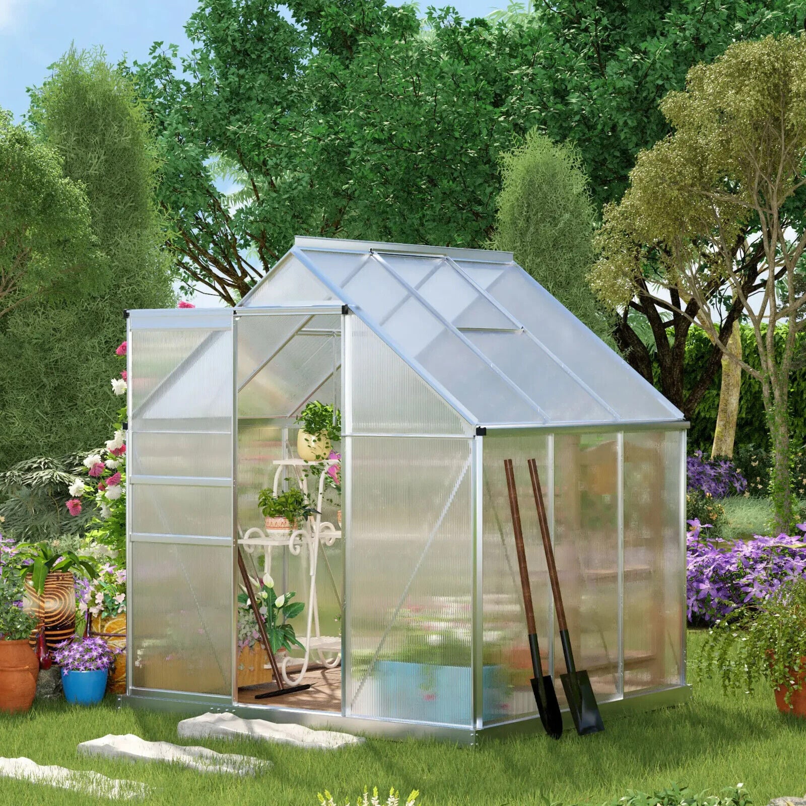 Small Polycarbonate Greenhouse with Adjustable Roof Vent & Galvanised Steel Base - Home and Garden Furniture Shop - #rustic - furniture#