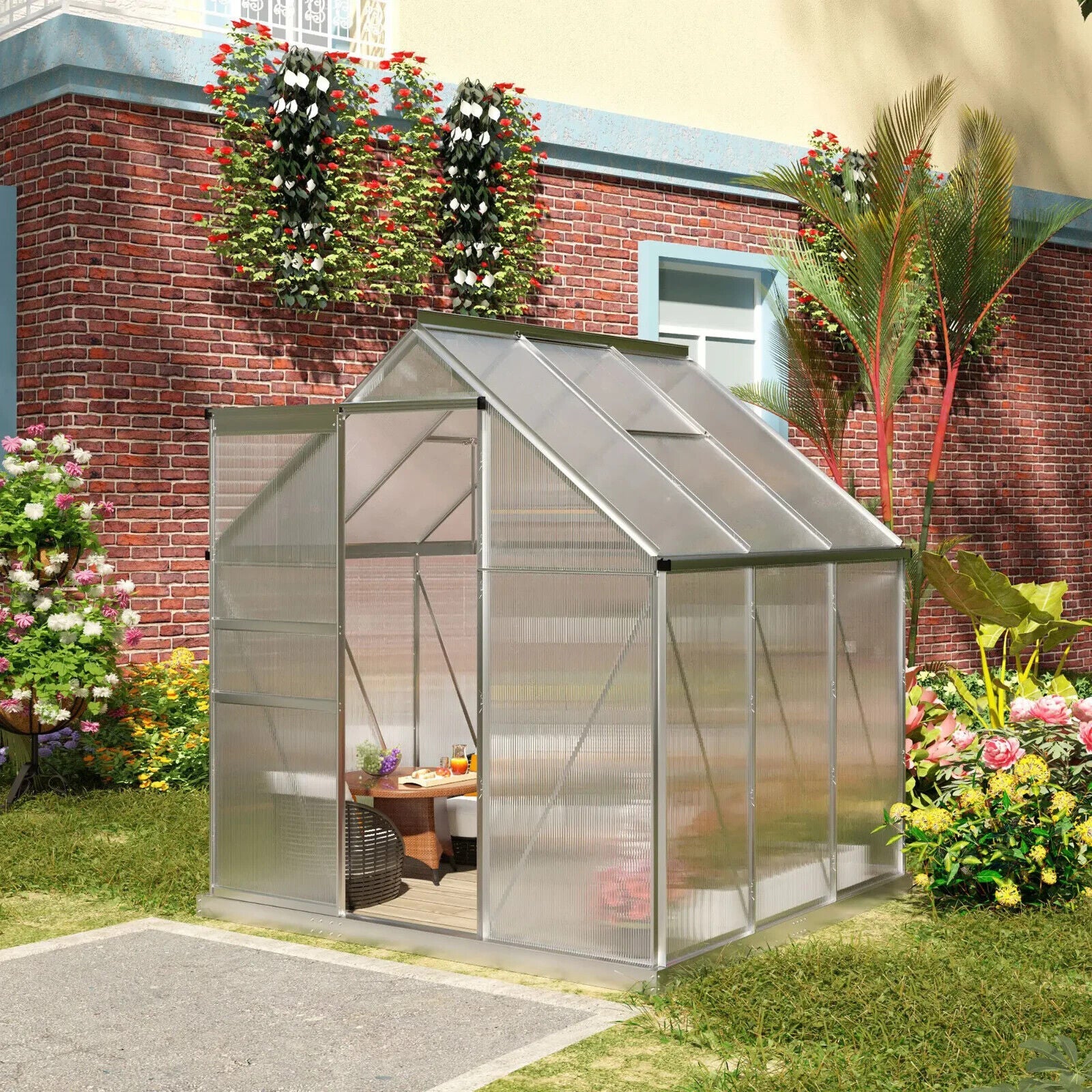 Small Polycarbonate Greenhouse with Adjustable Roof Vent & Galvanised Steel Base - Home and Garden Furniture Shop - #rustic - furniture#