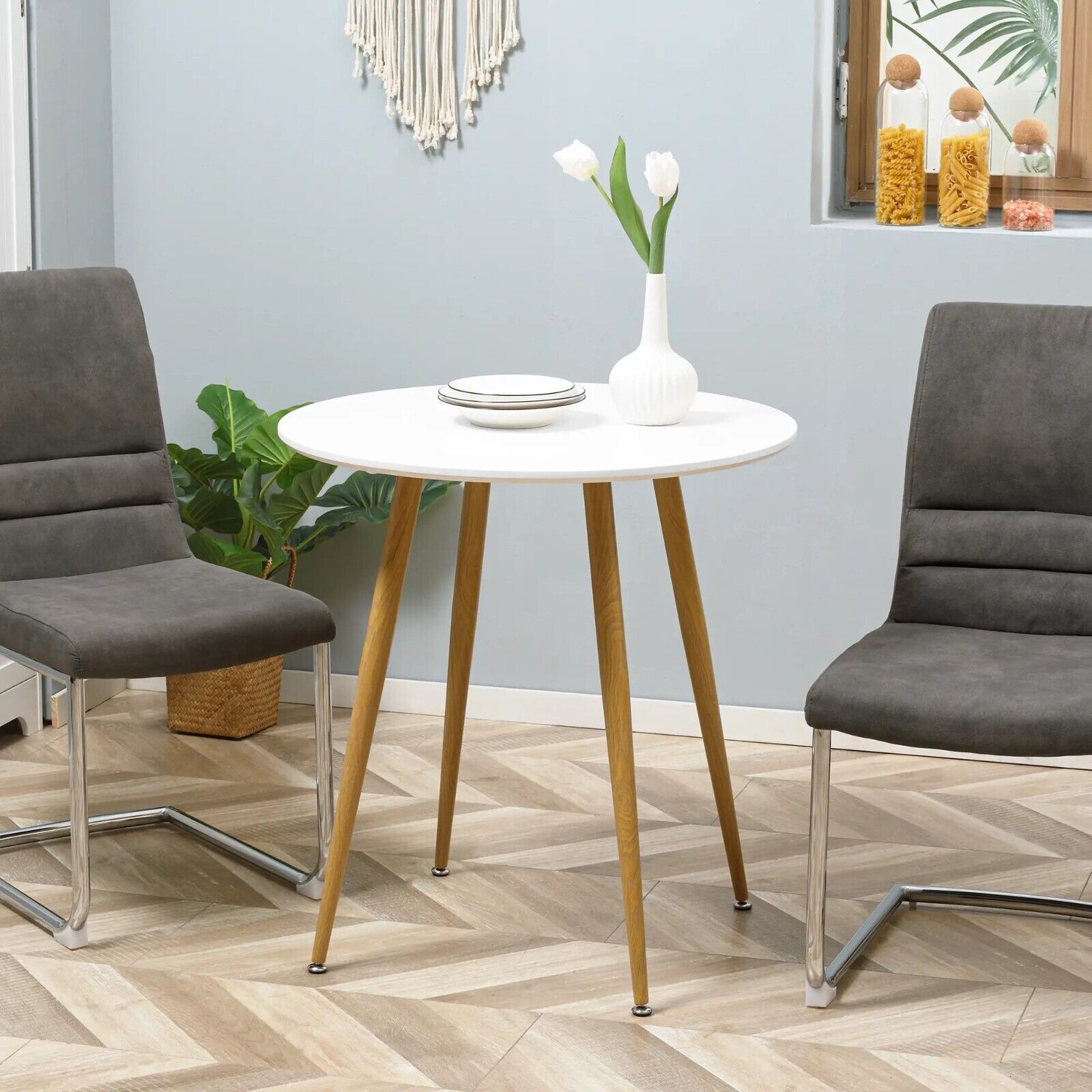 Small Round Dining Table Metal Legs Wood Effect White Kitchen Table for 2 People - Home and Garden Furniture Shop - rustic - furniture