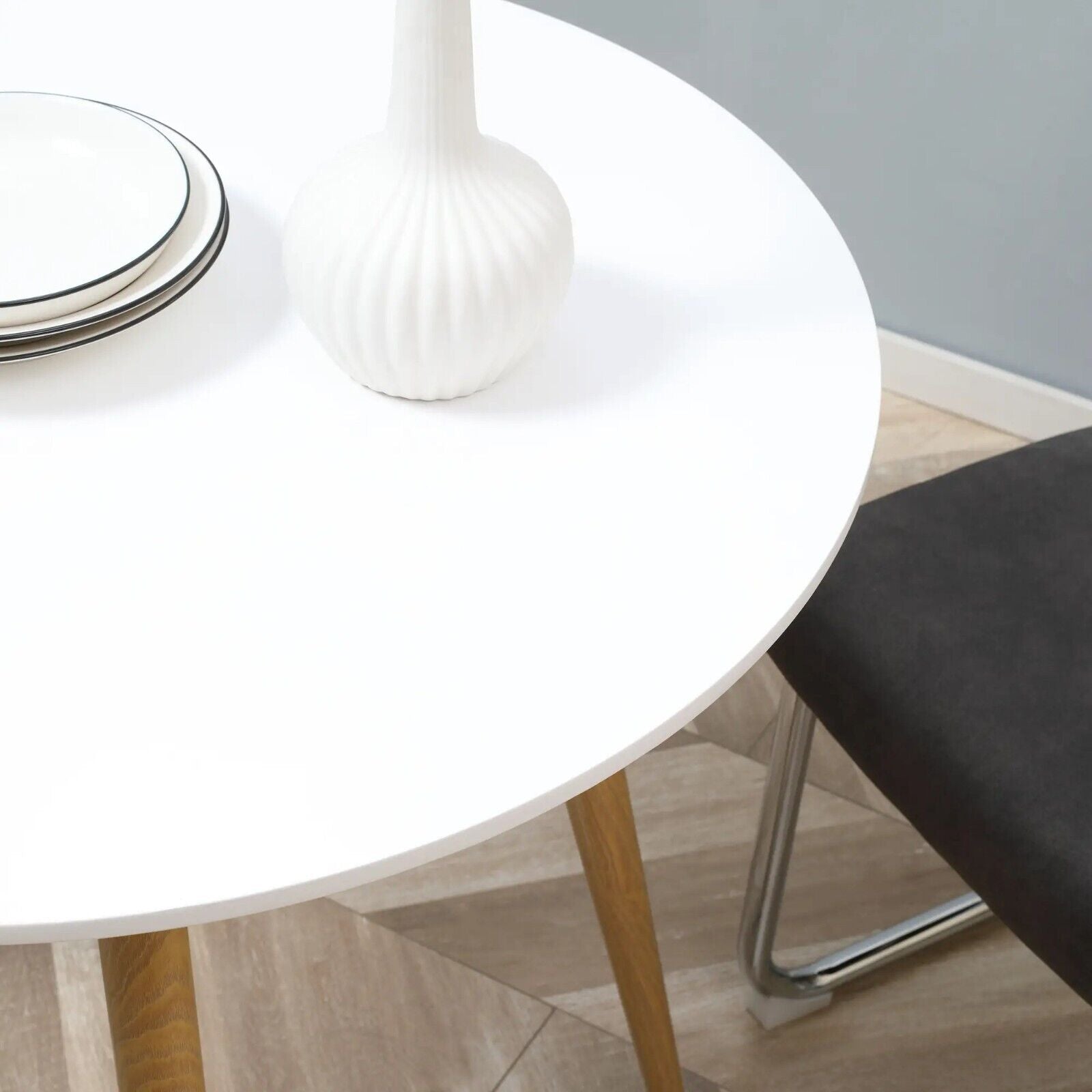 Small Round Dining Table Metal Legs Wood Effect White Kitchen Table for 2 People - Home and Garden Furniture Shop - rustic - furniture