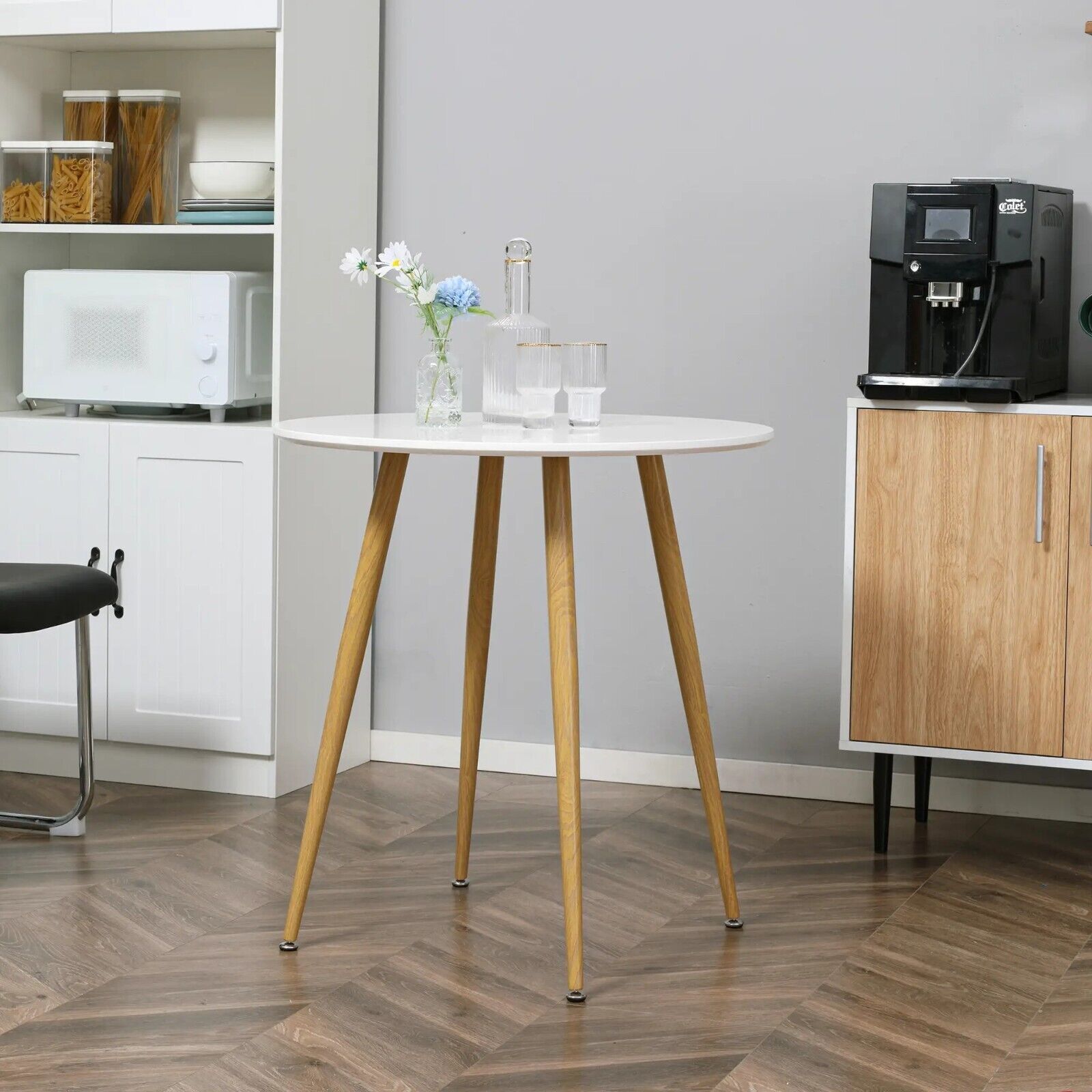 Small Round Dining Table Metal Legs Wood Effect White Kitchen Table for 2 People - Home and Garden Furniture Shop - rustic - furniture