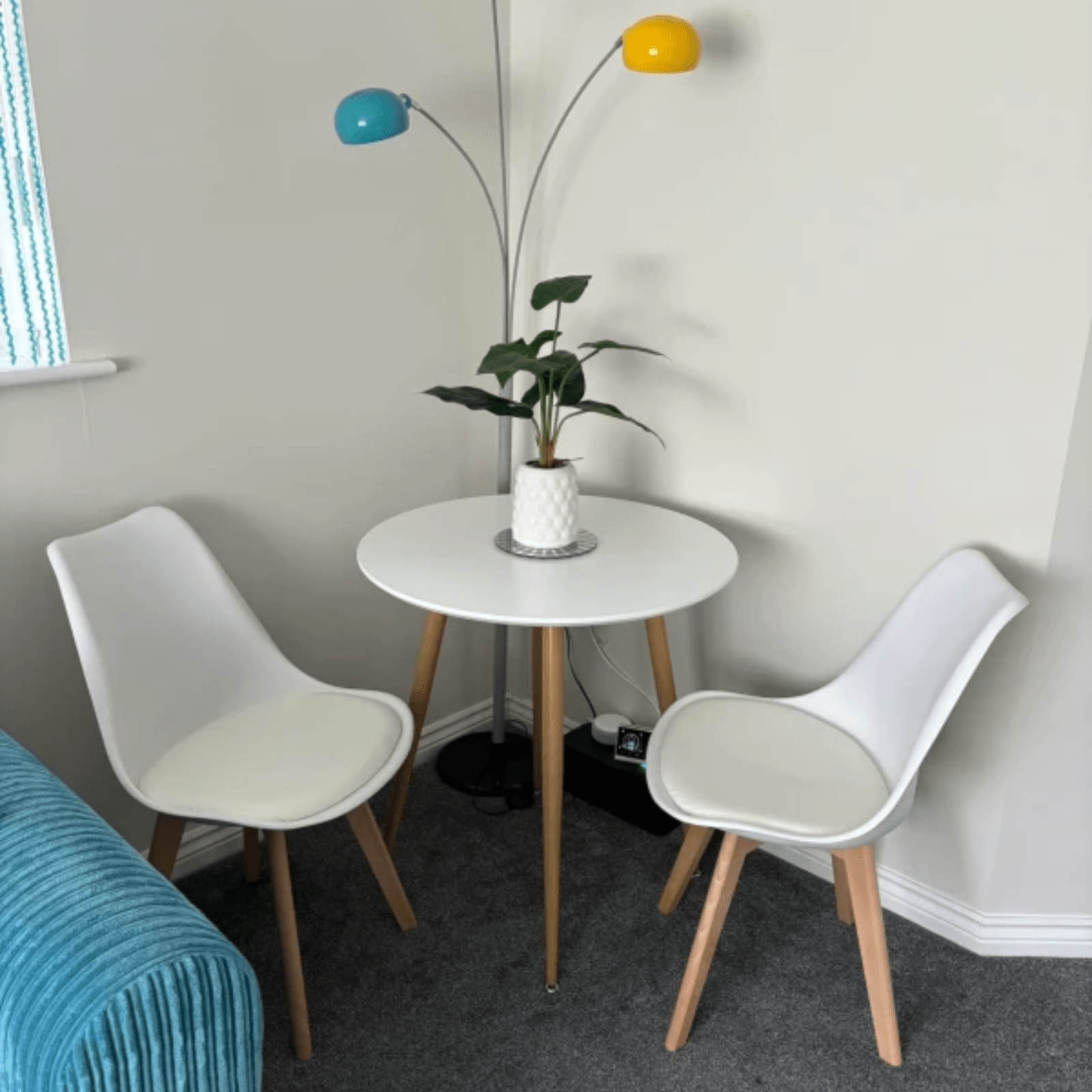 Small Round Dining Table Metal Legs Wood Effect White Kitchen Table for 2 People - Home and Garden Furniture Shop - rustic - furniture