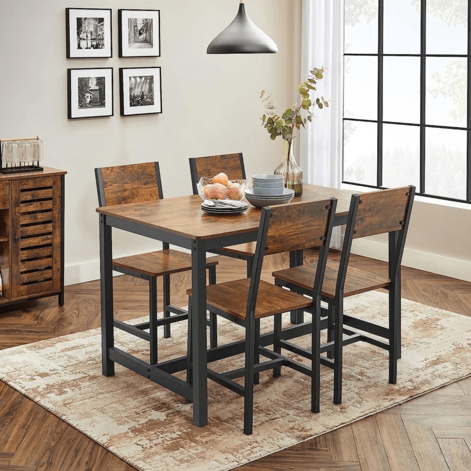 Small Table and 2 Chairs Set Space Saving Kitchen Round Dining Table Metal Legs - Home and Garden Furniture Shop - rustic - furniture