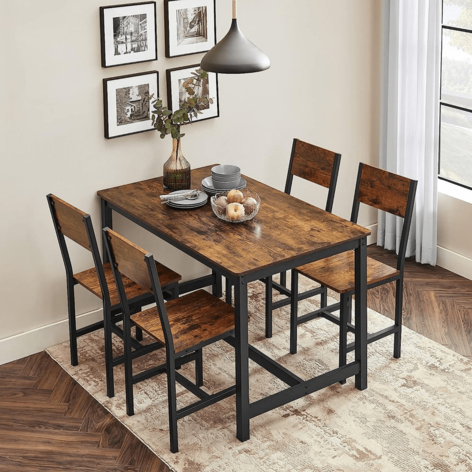 Small Table and 2 Chairs Set Space Saving Kitchen Round Dining Table Metal Legs - Home and Garden Furniture Shop - rustic - furniture