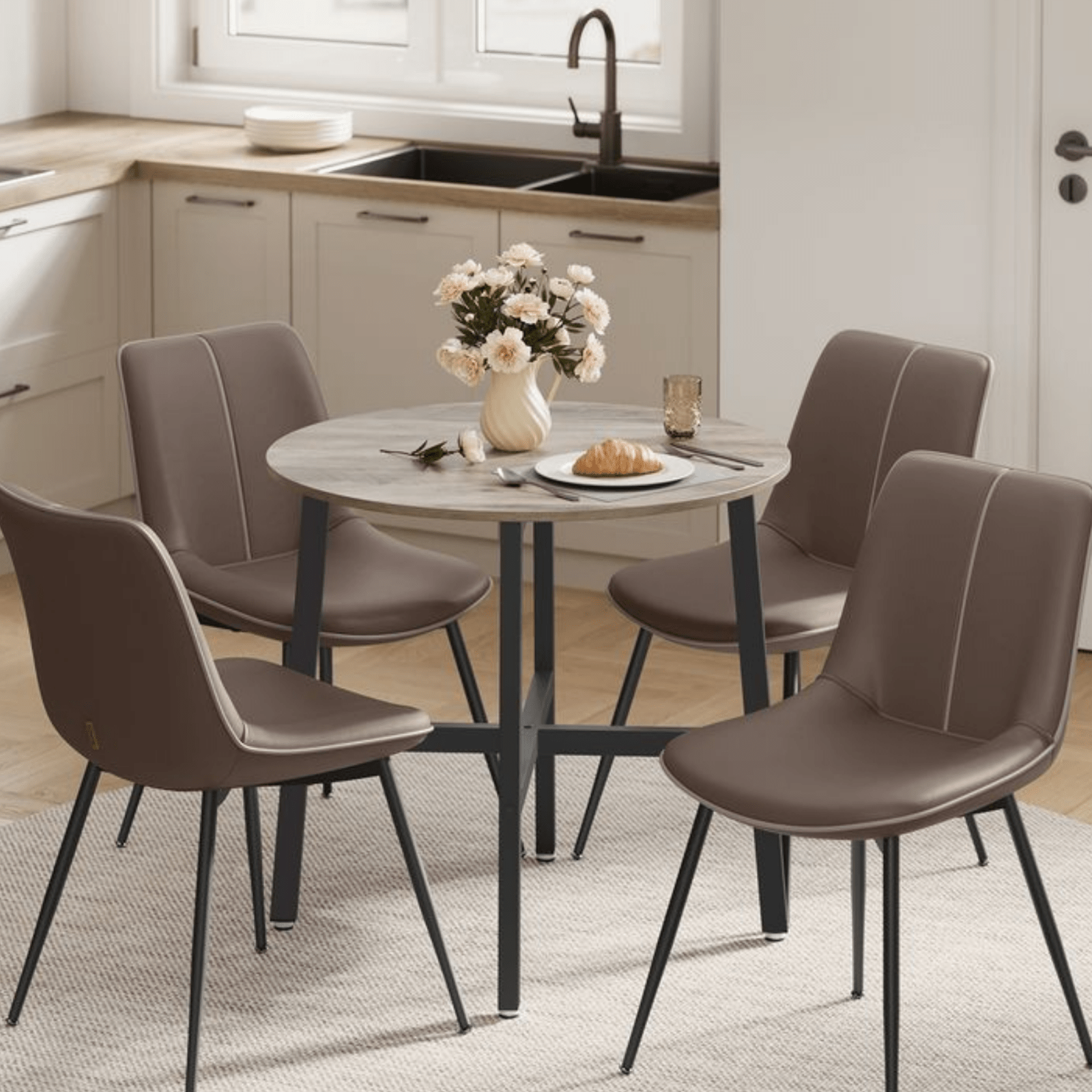 Small Table and 2 Chairs Set Space Saving Kitchen Round Dining Table Metal Legs - Home and Garden Furniture Shop - rustic - furniture