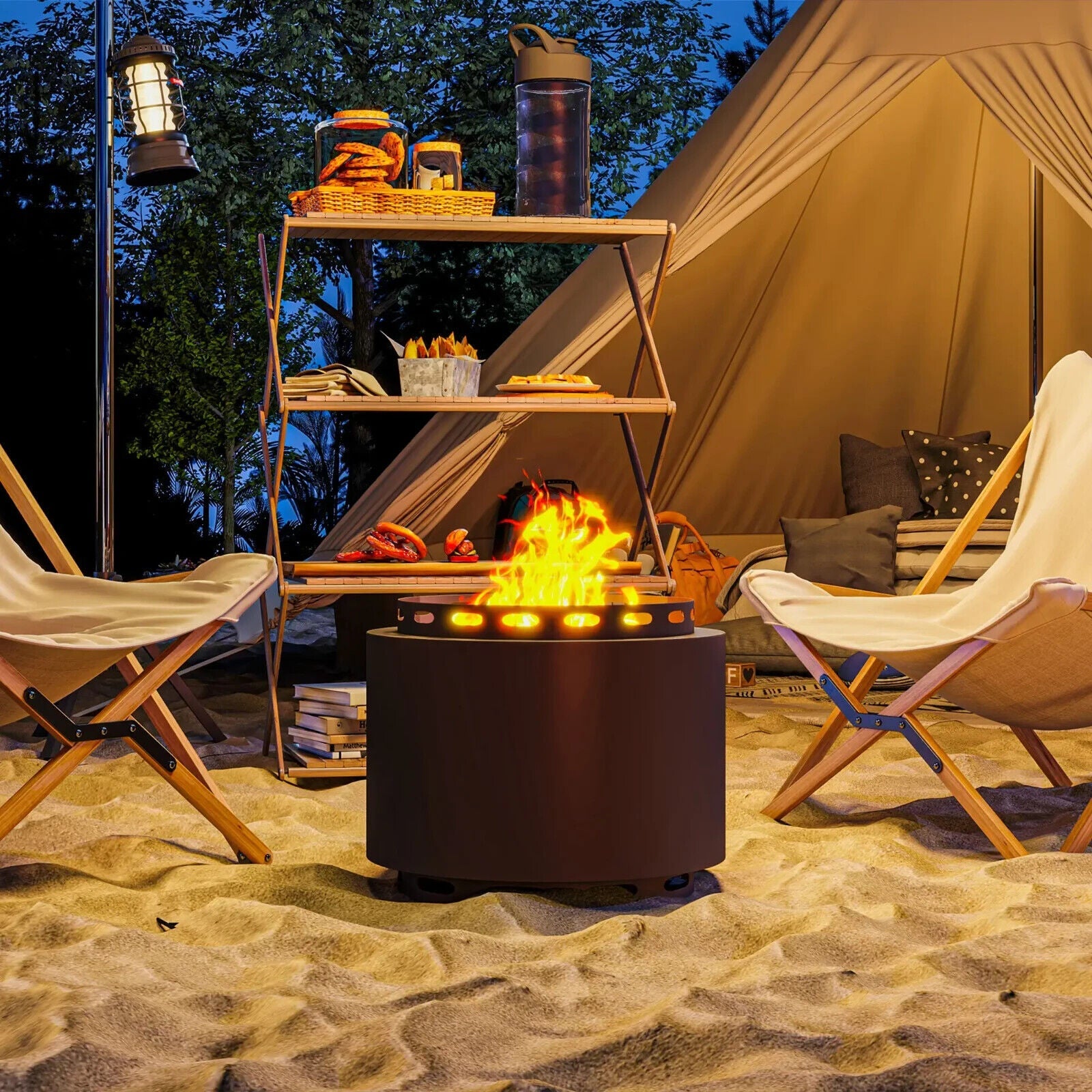 Smokeless 48.5 cm Portable Wood Burning Firepit with Poker for Garden Camping - Home and Garden Furniture Shop - #rustic - furniture#