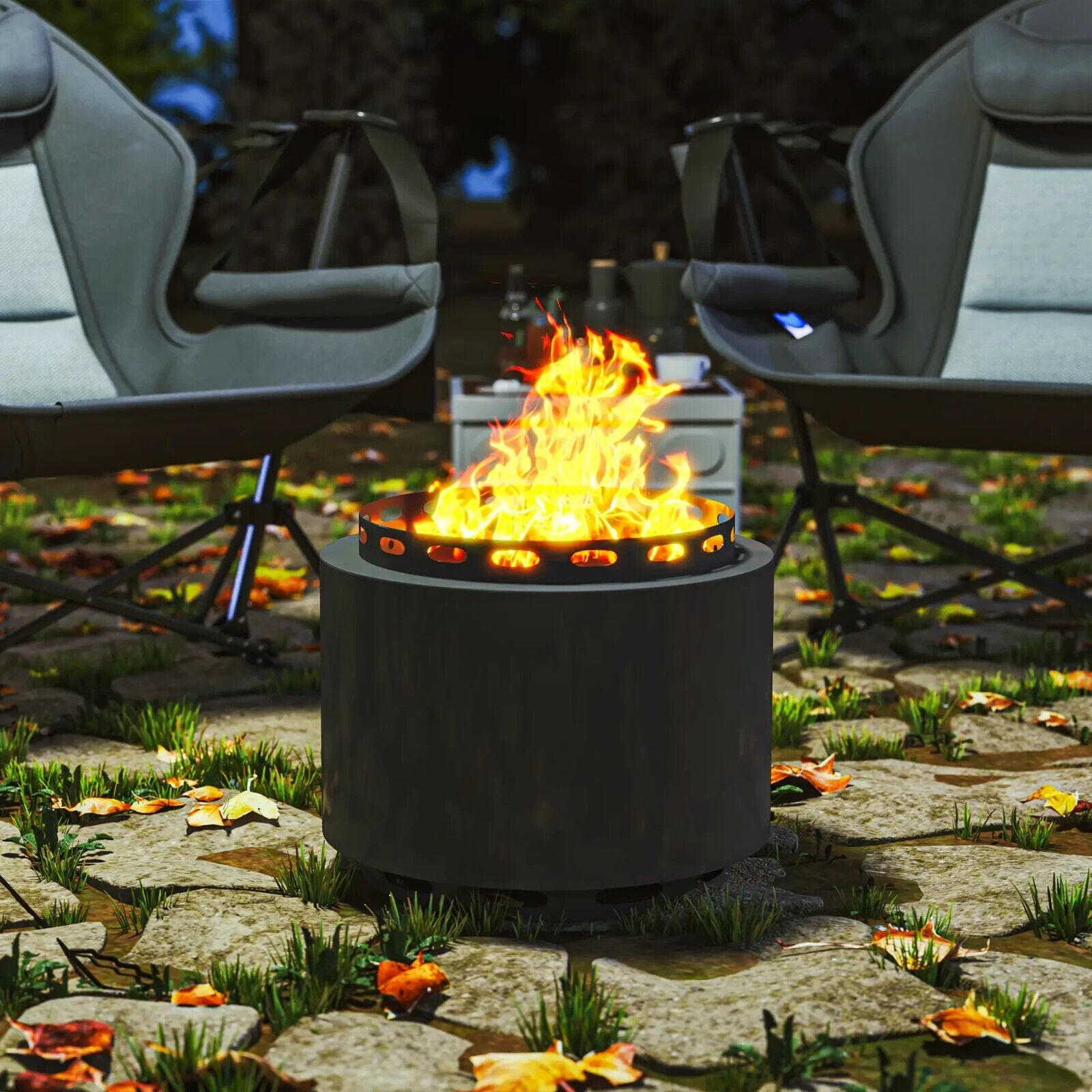 Smokeless 48.5 cm Portable Wood Burning Firepit with Poker for Garden Camping - Home and Garden Furniture Shop - #rustic - furniture#