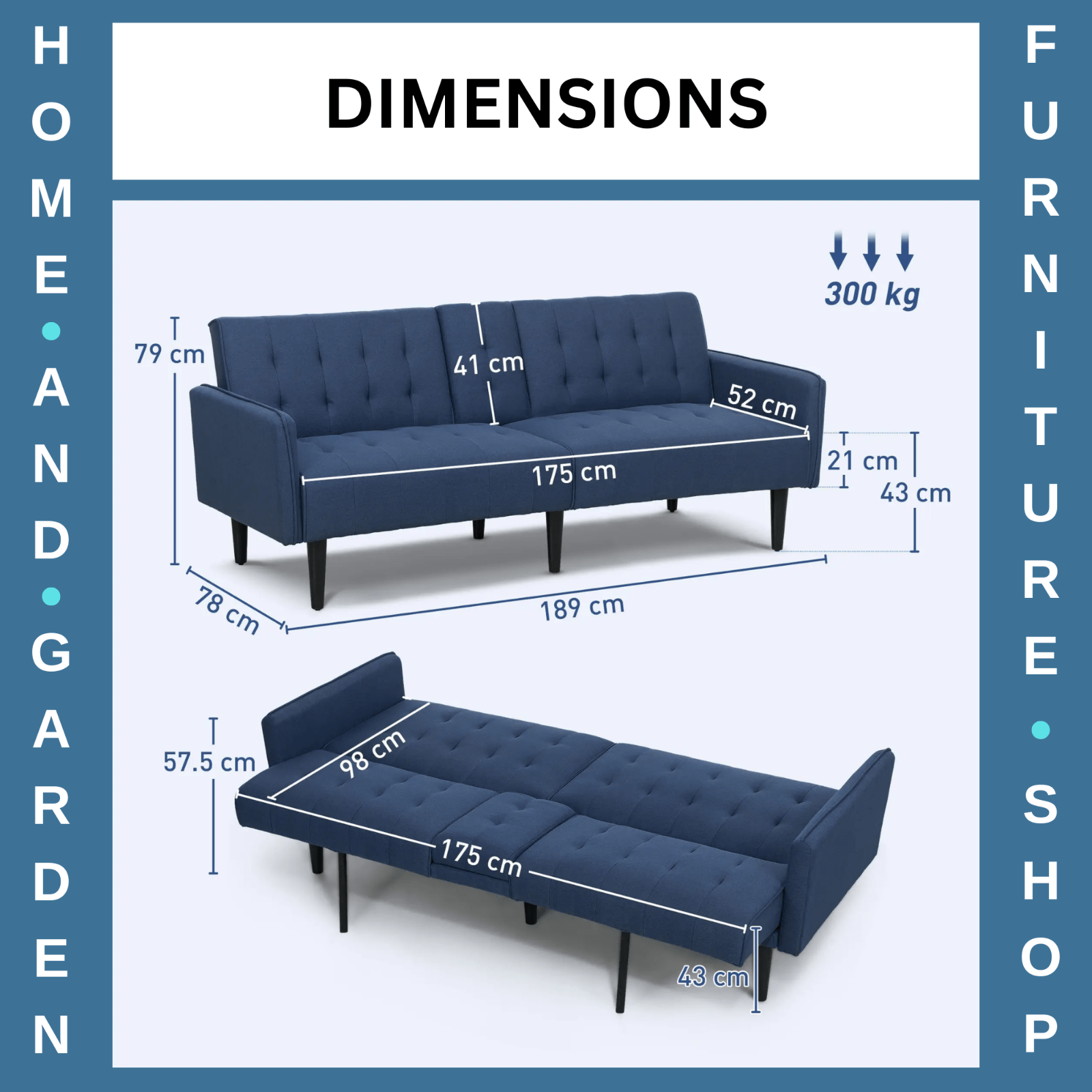 Sofa Bed 3 Seater Metal Frame with Adjustable Backrest & Cushions Light Grey - Home and Garden Furniture Shop - rustic - furniture
