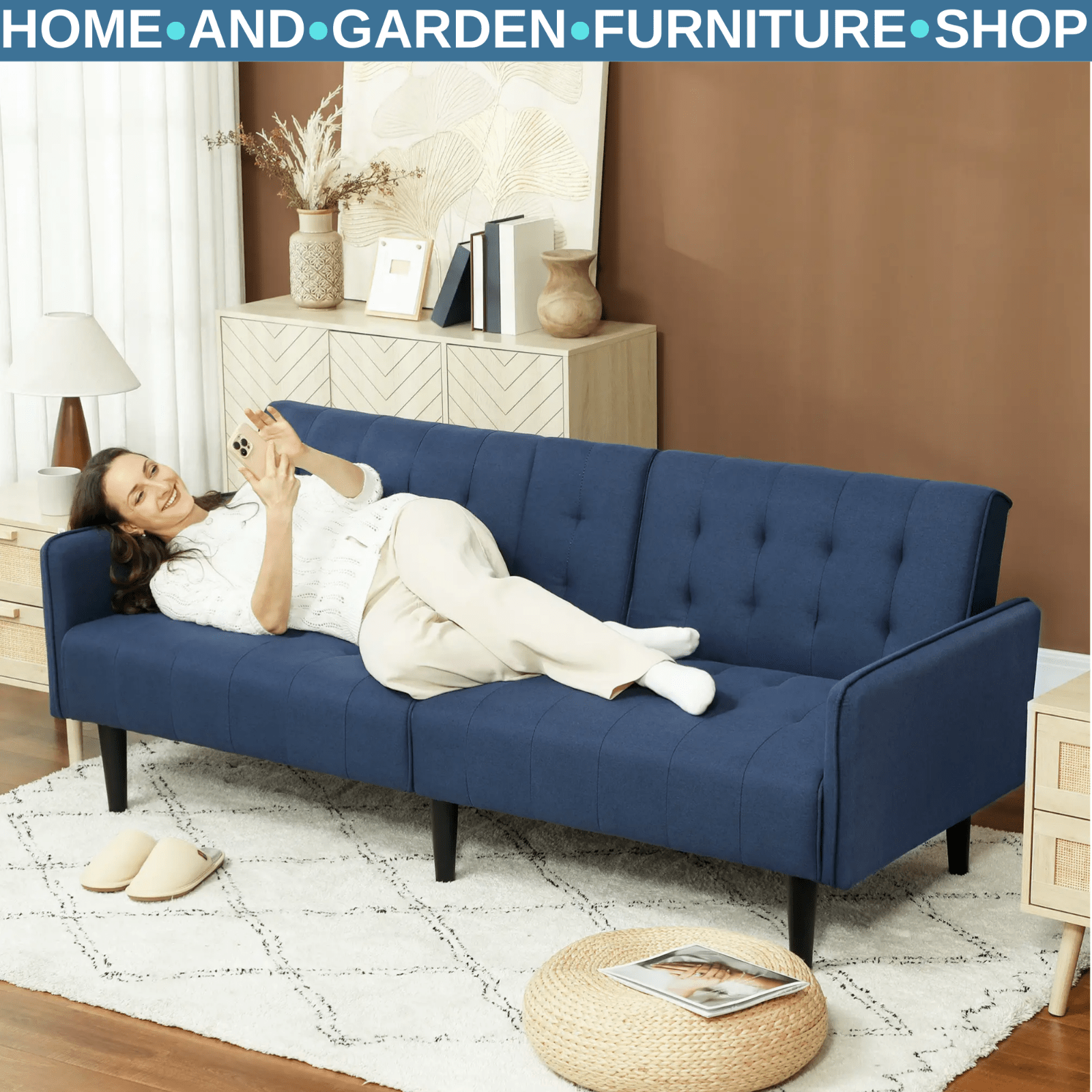 Sofa Bed 3 Seater Metal Frame with Adjustable Backrest & Cushions Light Grey - Home and Garden Furniture Shop - rustic - furniture