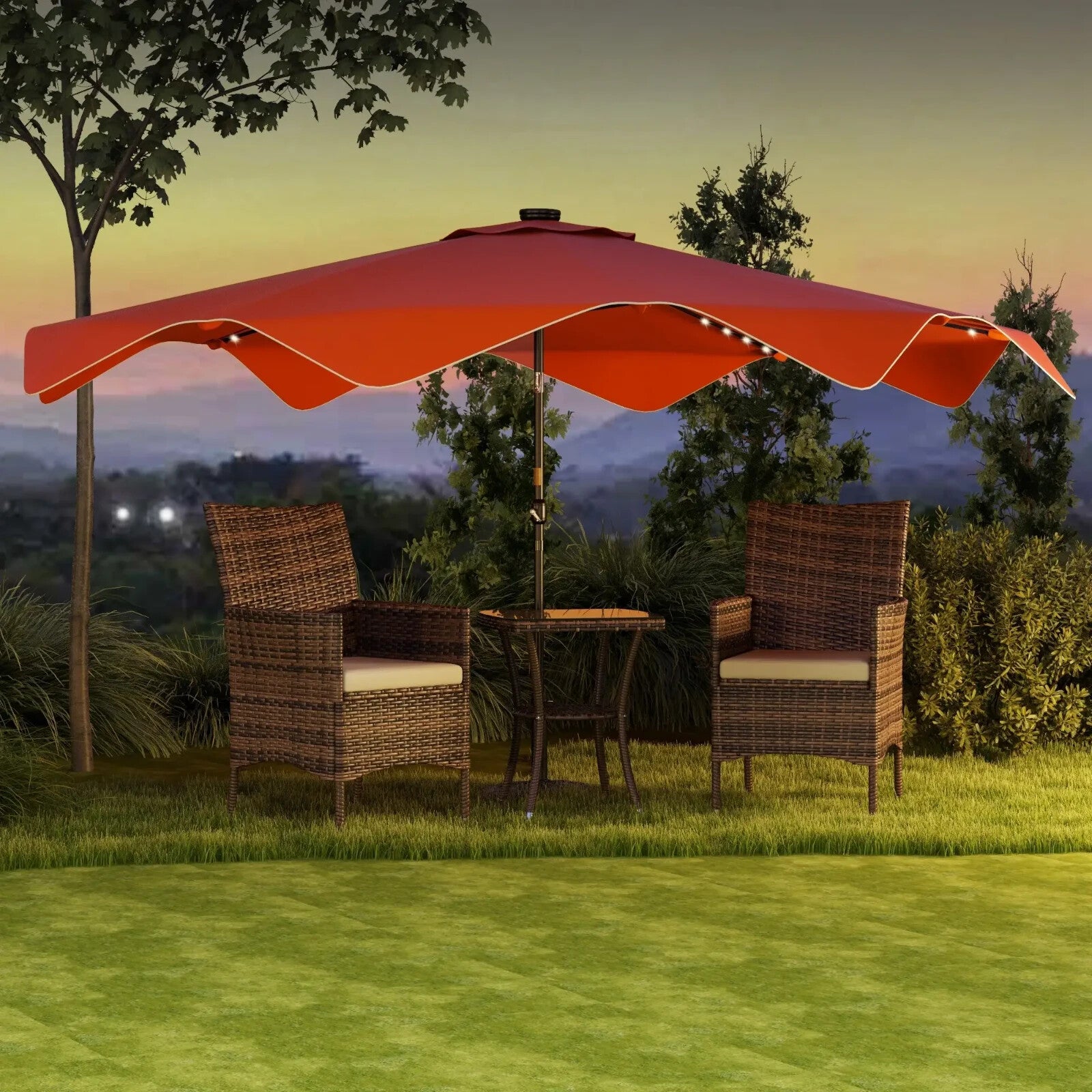 Solar Garden Parasol with LED Lights Crank Tilt 3 x 3 m Outdoor Umbrella Orange - Home and Garden Furniture Shop - rustic - furniture
