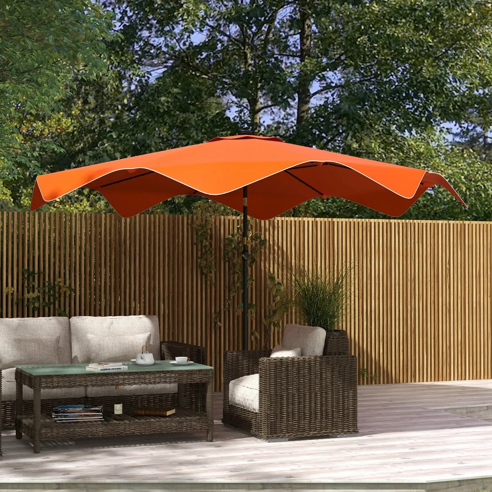 Solar Garden Parasol with LED Lights Crank Tilt 3 x 3 m Outdoor Umbrella Orange - Home and Garden Furniture Shop - rustic - furniture