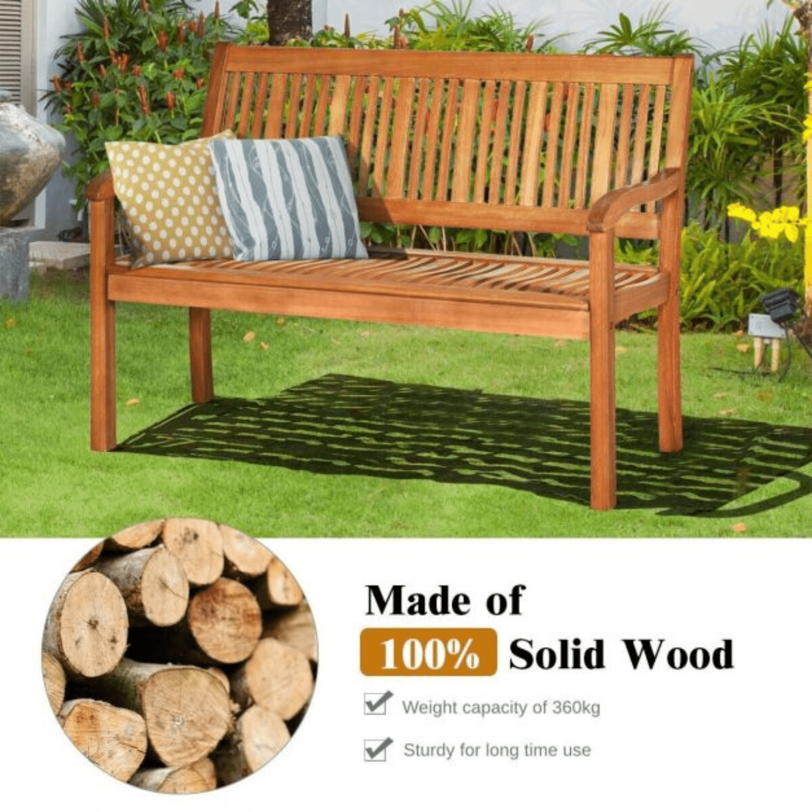 Solid Wood Garden Bench Traditional 2 Seater Bench Brown Outdoor Patio Seating - Home and Garden Furniture Shop - rustic - furniture