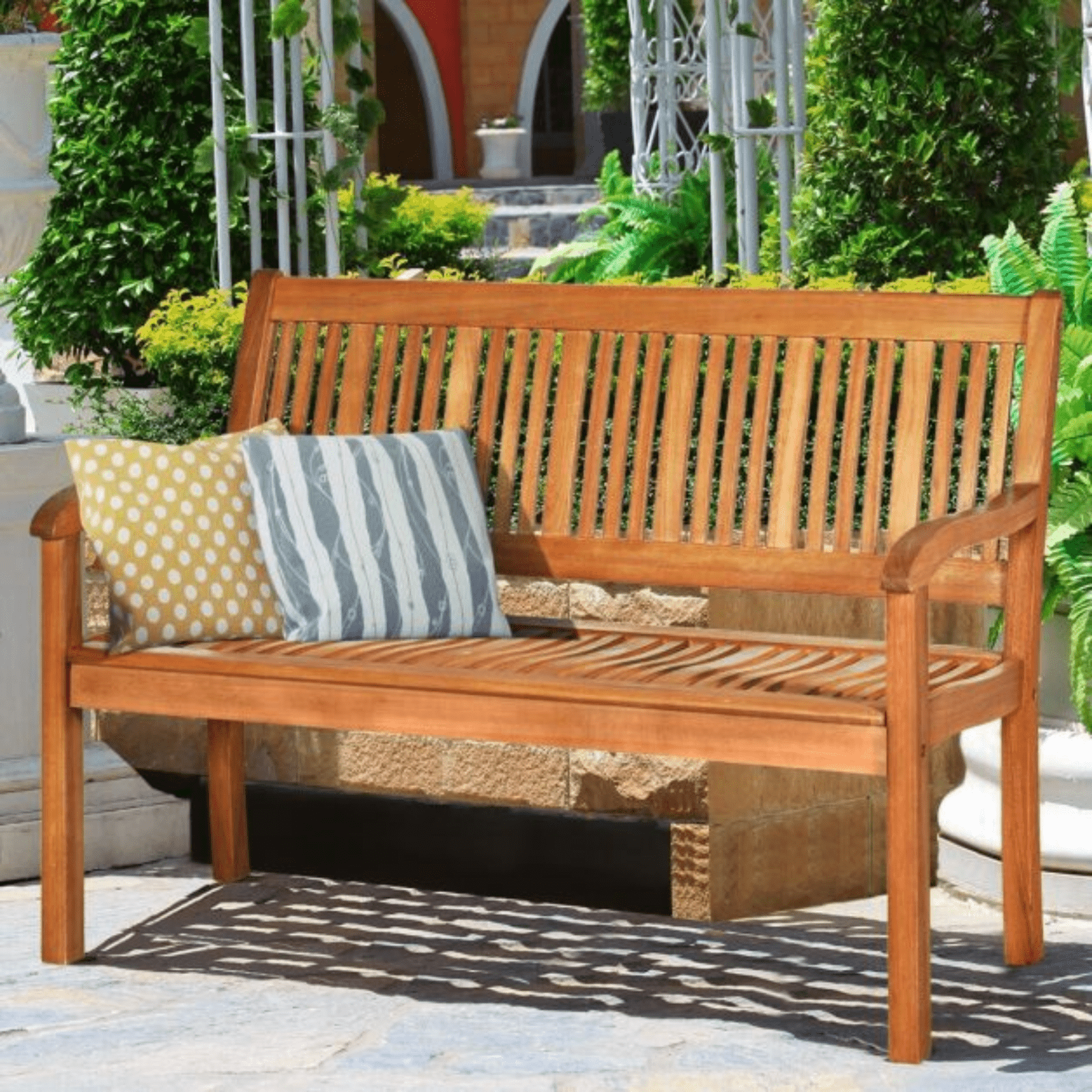 Solid Wood Garden Bench Traditional 2 Seater Bench Brown Outdoor Patio Seating - Home and Garden Furniture Shop - rustic - furniture