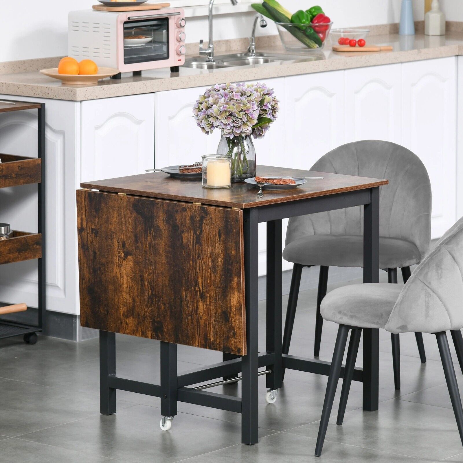 Space Saving Industrial Drop Leaf Dining Table Folding Kitchen Table Desk Metal - Home and Garden Furniture Shop - rustic - furniture