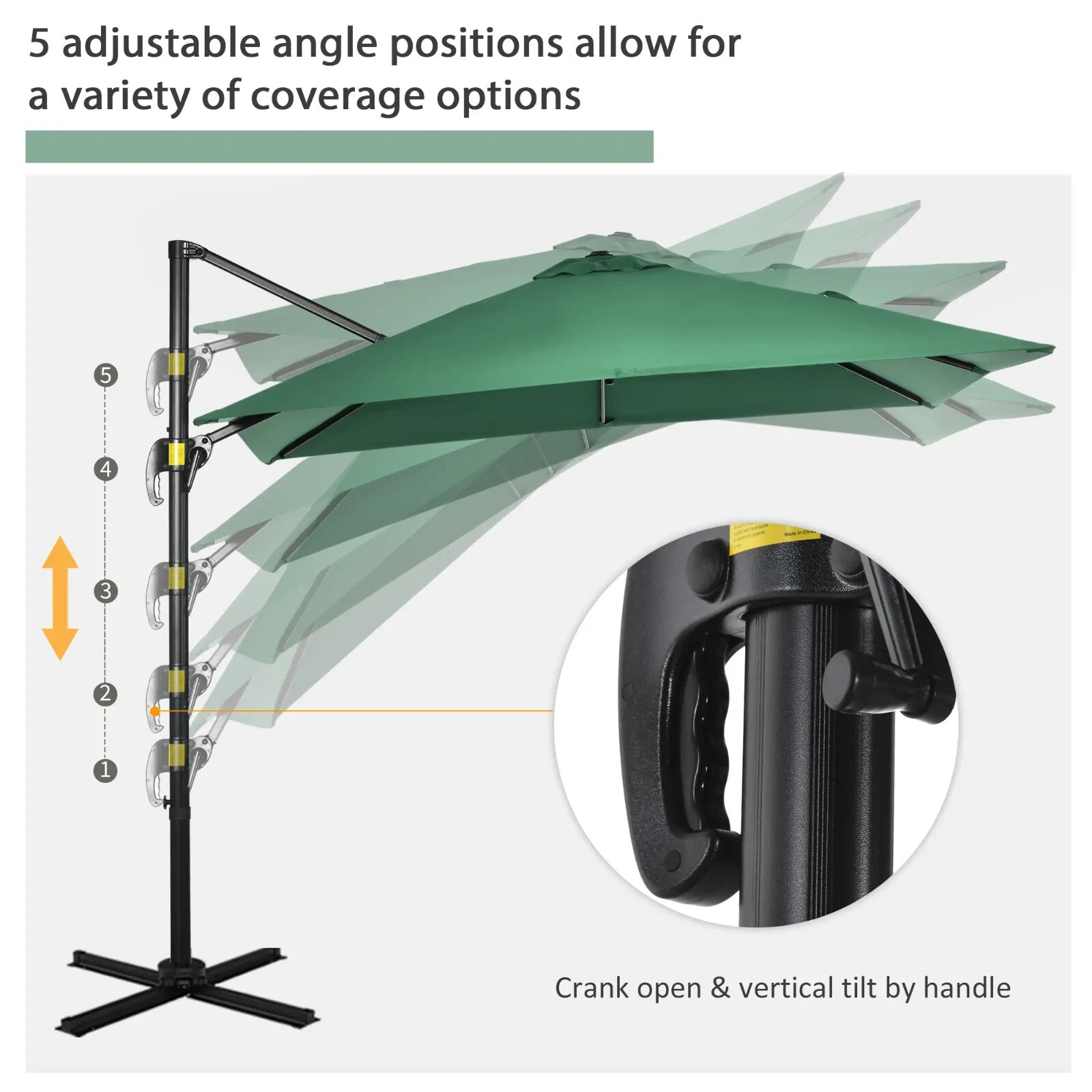 Square Garden Parasol Green Cantilever Umbrella with 360 Rotation 245cm Outdoor - Home and Garden Furniture Shop - rustic - furniture