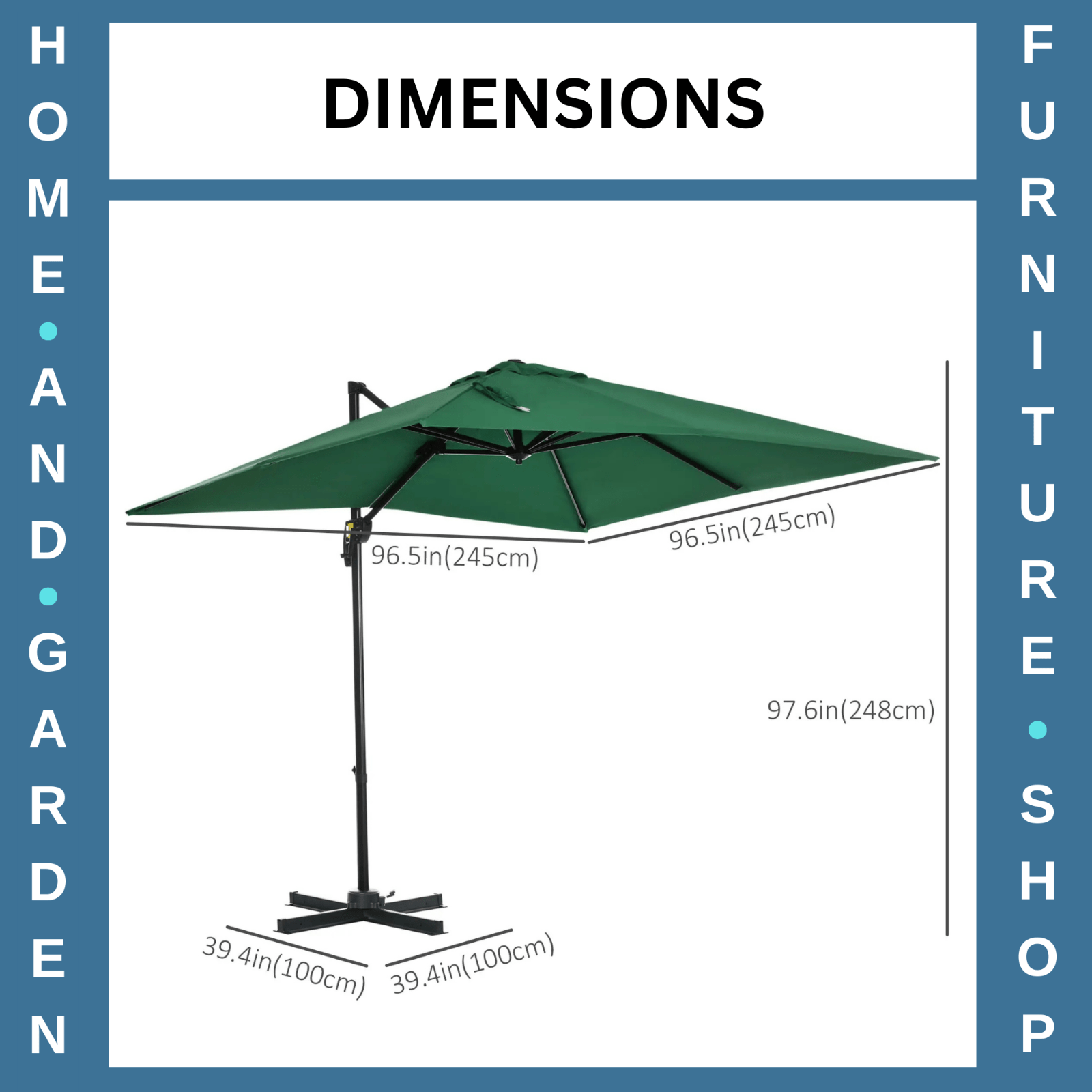 Square Garden Parasol Green Cantilever Umbrella with 360 Rotation 245cm Outdoor - Home and Garden Furniture Shop - rustic - furniture