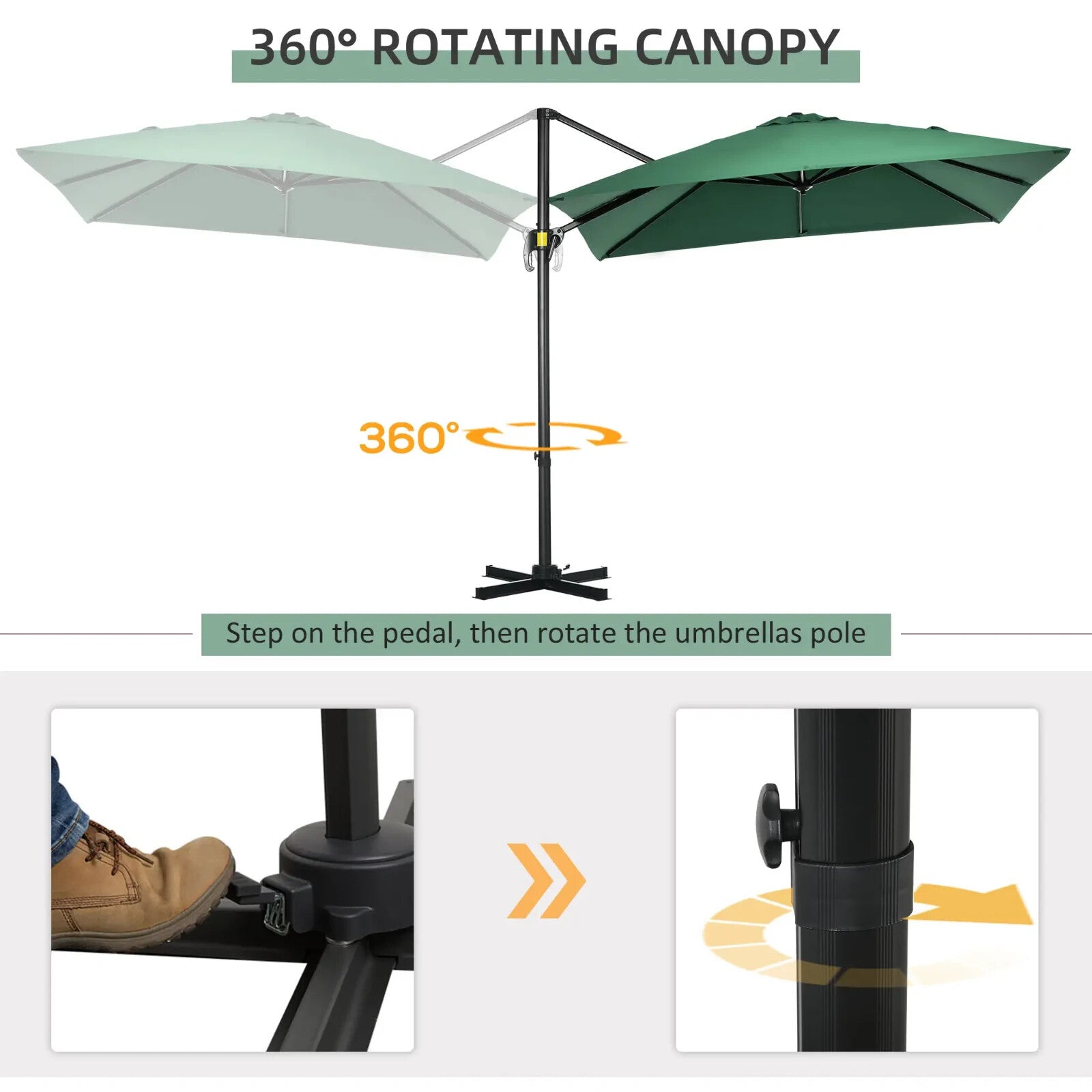 Square Garden Parasol Green Cantilever Umbrella with 360 Rotation 245cm Outdoor - Home and Garden Furniture Shop - rustic - furniture