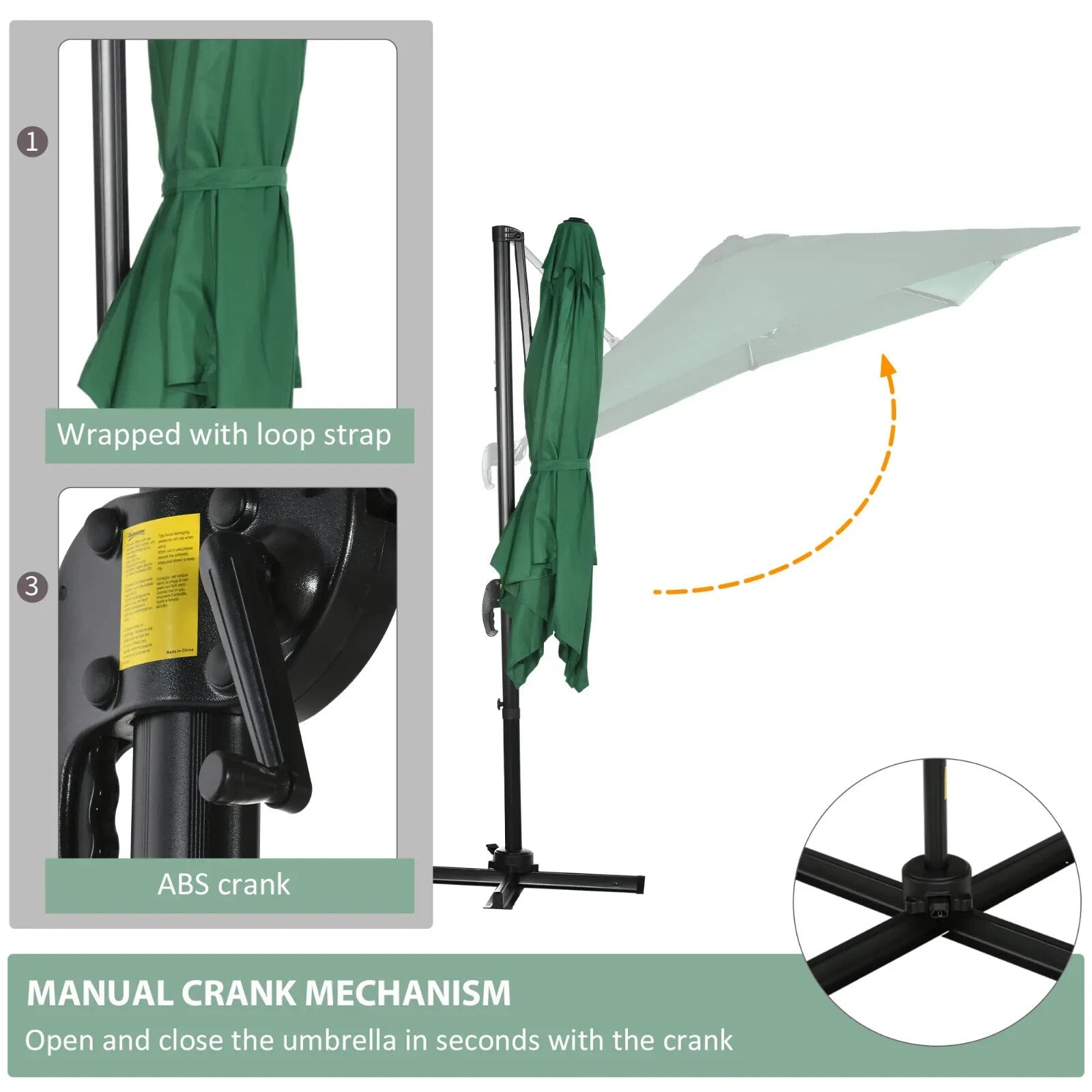 Square Garden Parasol Green Cantilever Umbrella with 360 Rotation 245cm Outdoor - Home and Garden Furniture Shop - rustic - furniture