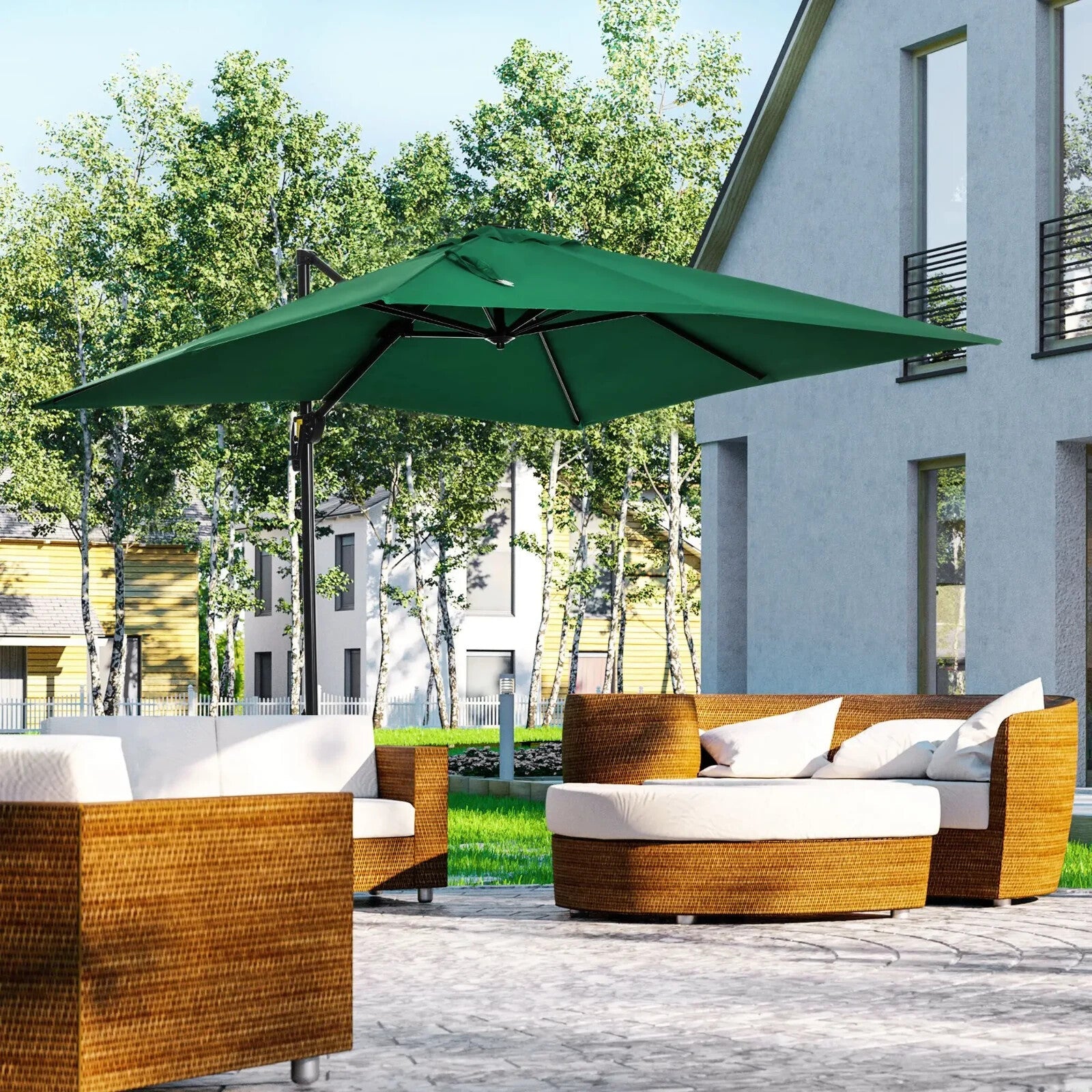Square Garden Parasol Green Cantilever Umbrella with 360 Rotation 245cm Outdoor - Home and Garden Furniture Shop - rustic - furniture