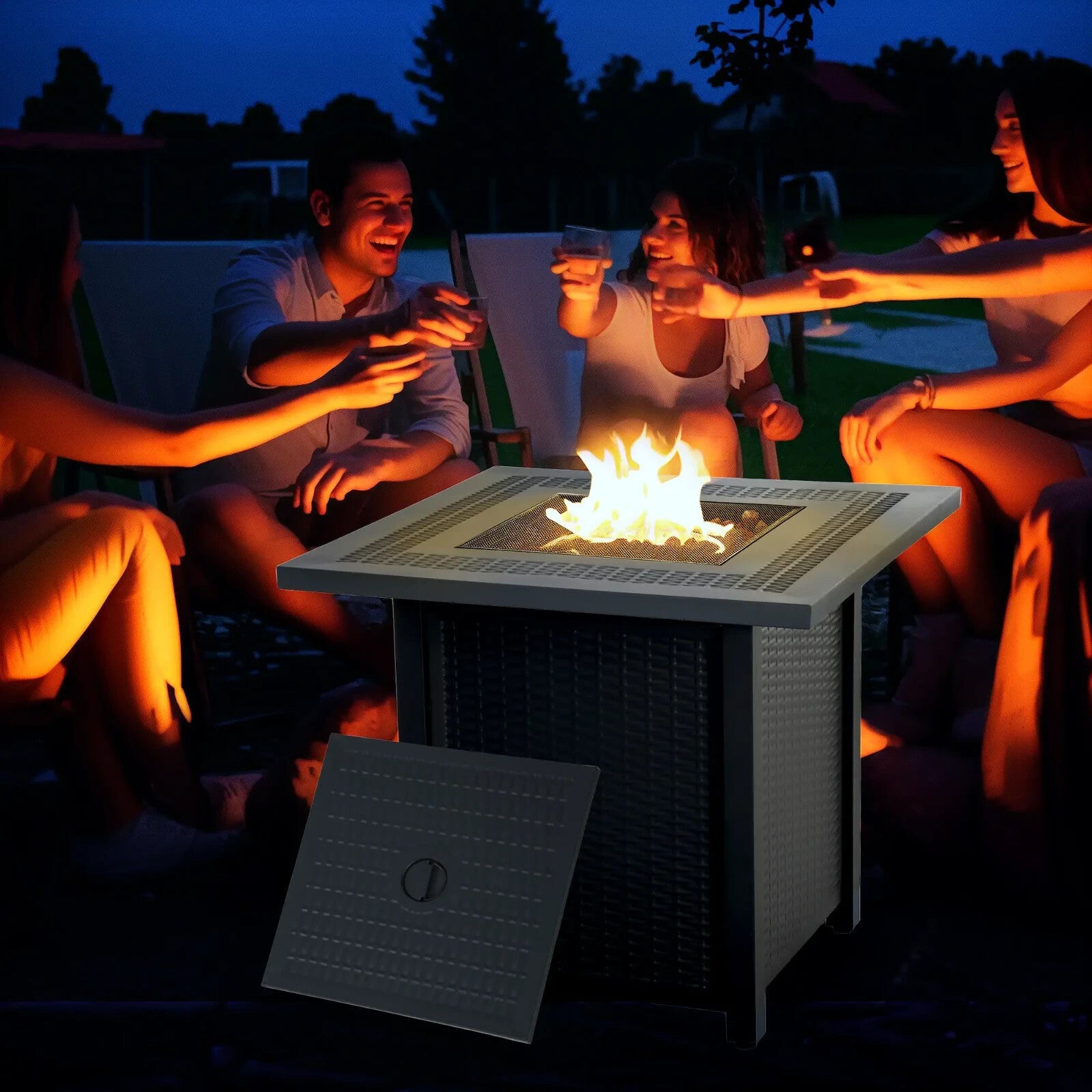 Square Propane Gas Fire Pit Table 40000 BTU Rattan Smokeless Patio Heater w/ Lid - Home and Garden Furniture Shop - rustic - furniture