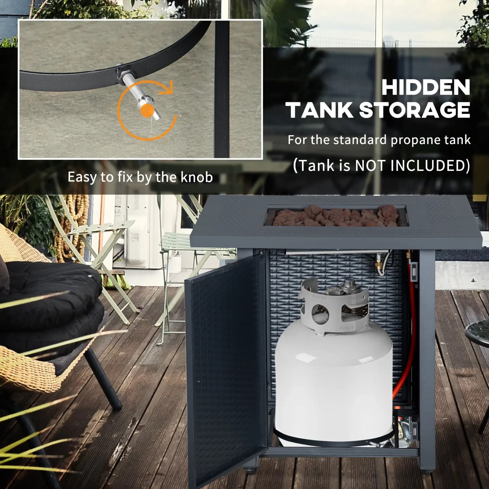 Square Propane Gas Fire Pit Table 40000 BTU Rattan Smokeless Patio Heater w/ Lid - Home and Garden Furniture Shop - rustic - furniture