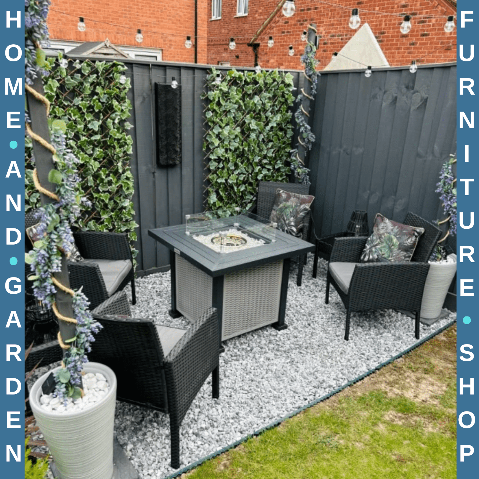 Square Rattan Gas Fire Pit Table w/ Glass Screen Lid Beads 50000 BTU 81x81x64cm - Home and Garden Furniture Shop - rustic - furniture