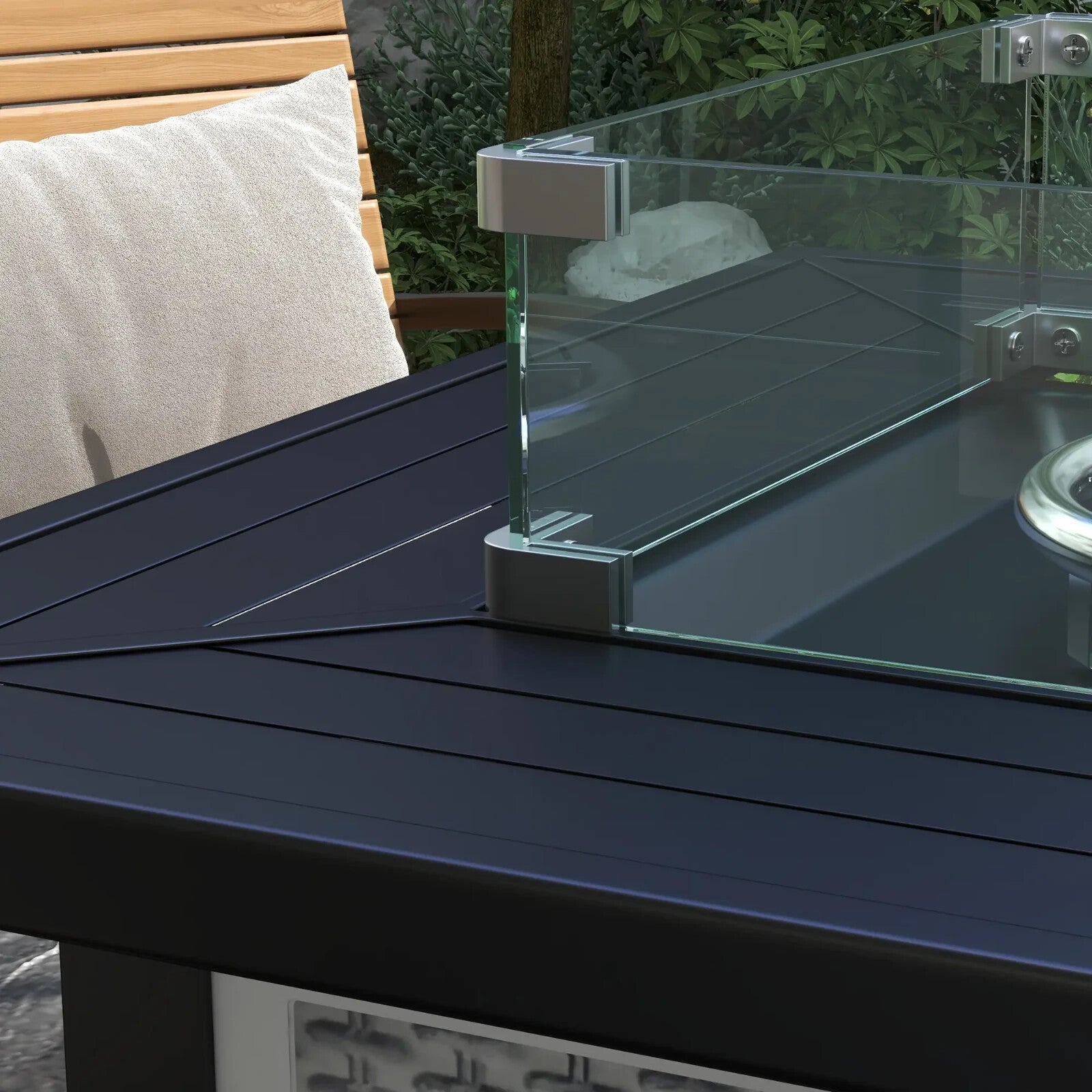 Square Rattan Gas Fire Pit Table w/ Glass Screen Lid Beads 50000 BTU 81x81x64cm - Home and Garden Furniture Shop - rustic - furniture