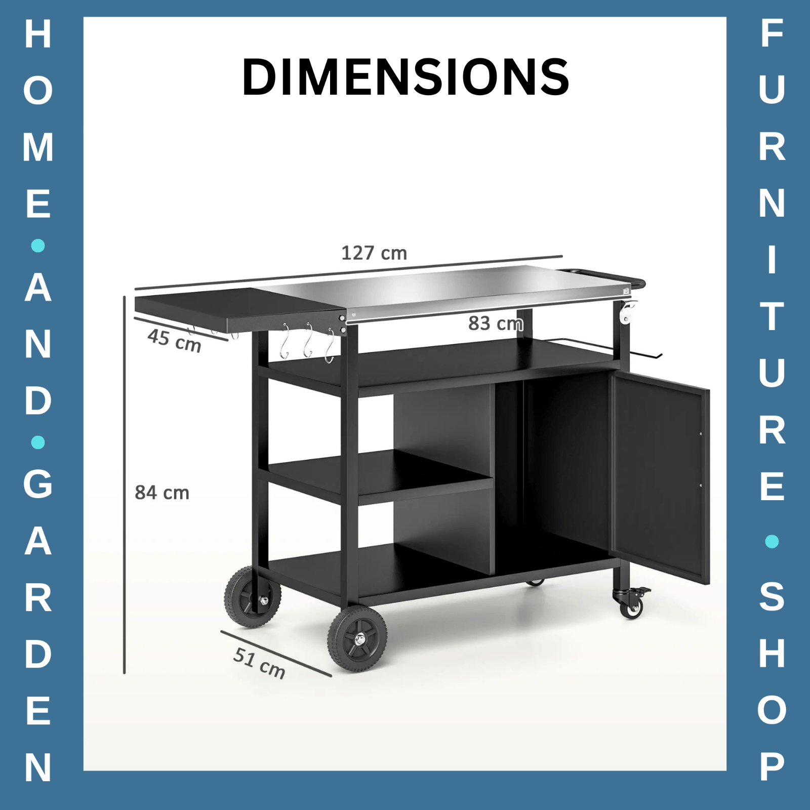 Stainless Steel Outdoor BBQ Trolley with Folding Side Table with Wheels Shelves - Home and Garden Furniture Shop - #rustic - furniture#